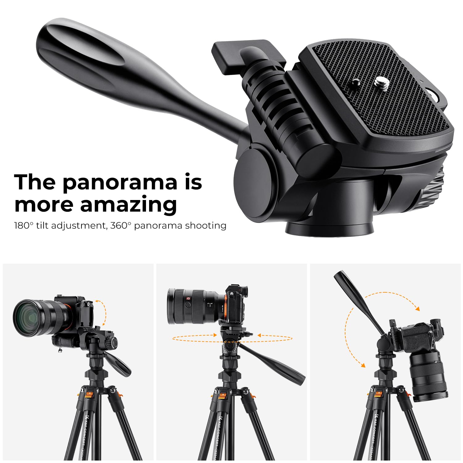 K&F Concept 78 inch Camera Tripod for DSLR Compact Aluminum Tripod with 360 Degree Ball Head and 10KG Load for Travel and Work  (S210): 64" height/Swivel Pan Head