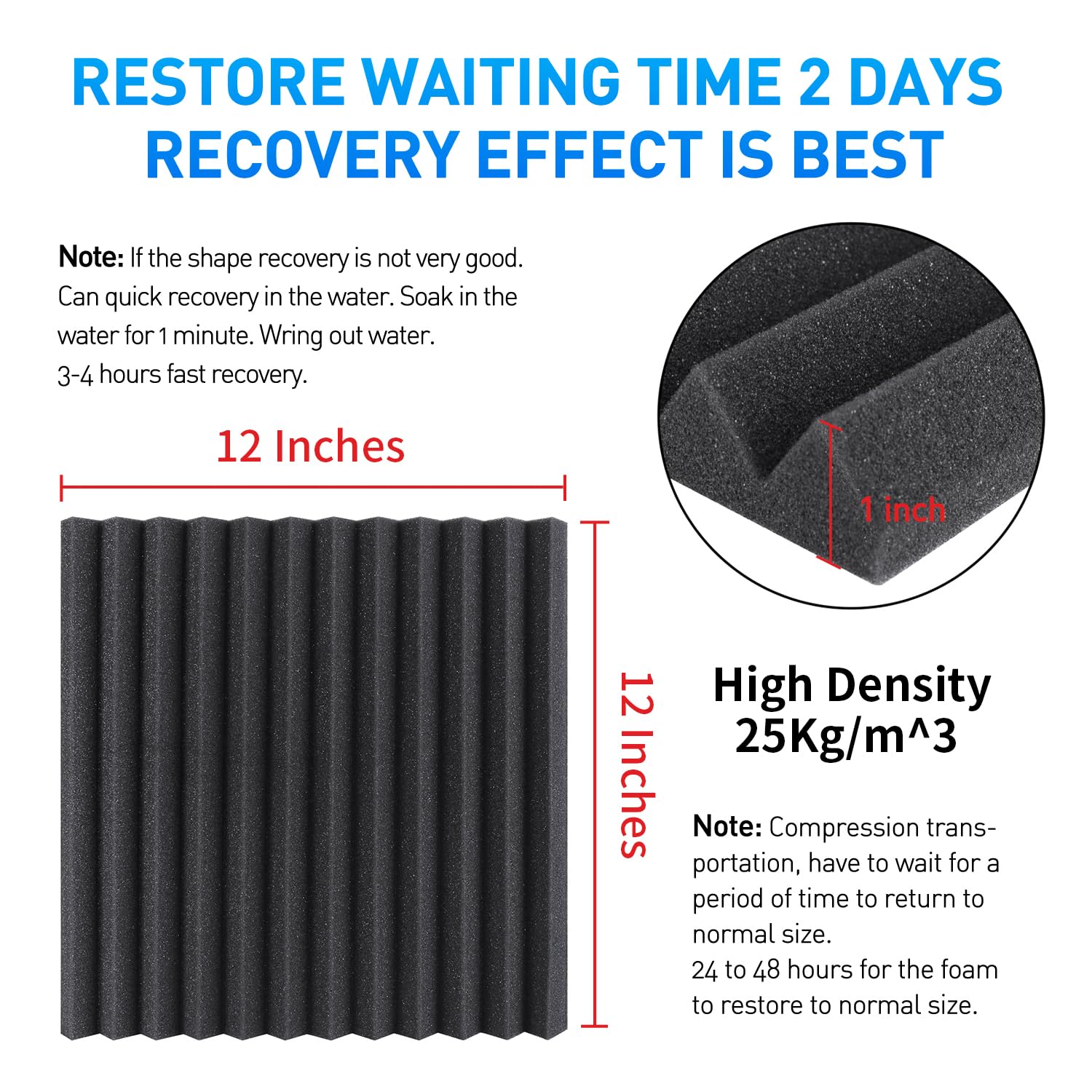 Focusound  Acoustic Foam Panels 1" x 12" x 12" Sound Proof Foam Panles Soundproofing Noise Cancelling Wedge Panels for Home Office Recoding Studio with 300PCS Double-Side Adhesive: 120 Pack