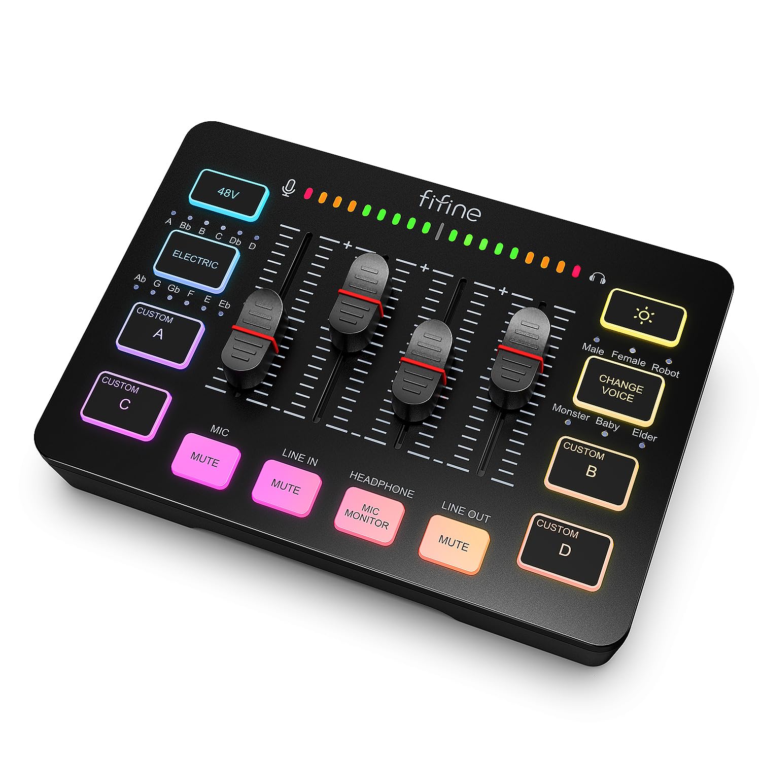 FIFINE Gaming Audio Mixer, Streaming RGB PC Mixer with XLR Microphone Interface, Individual Control, Volume Fader, Mute Button, 48V Phantom Power, for Podcast/Recording/Vocal/Game Voice-AmpliGame SC3 thumbnail 1