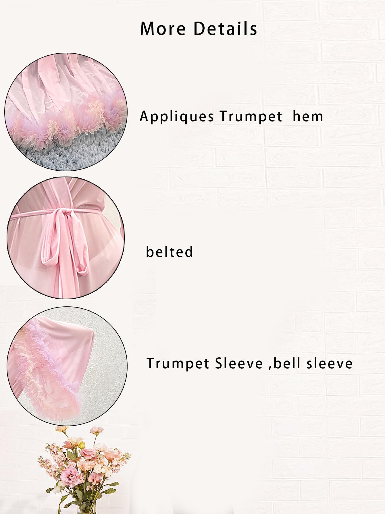 OYOANGLE Women's Ruffle Trim Long Sleeve Belted Sheer Mesh Wedding Bride Robe Nightgown: Small Light Pink
