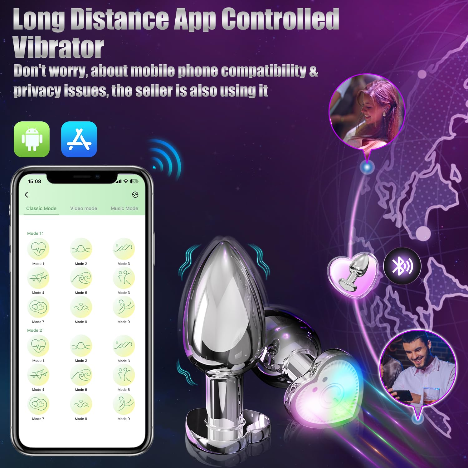Vibrator Butt Plug, Anal Plug with Flashing Light Base, Anal Sex Toys for Men Vibrator (Small)