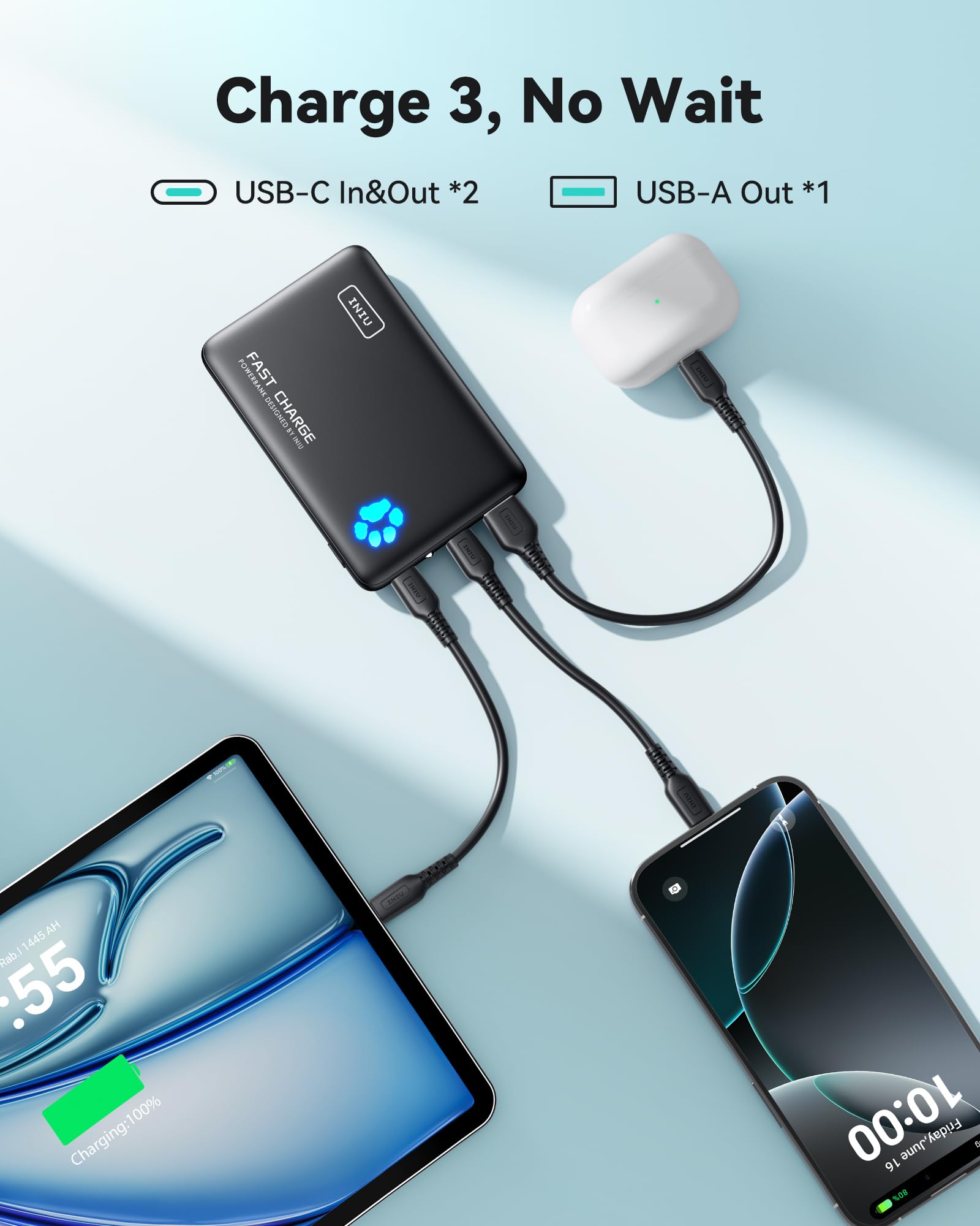 INIU Portable Charger, Slimmest 10000mAh 5V/3A Power Bank, USB C in&out High-Speed Charging Battery Pack, External Phone Powerbank Compatible with iPhone 16 15 14 13 12 Samsung S22 S21 Google iPad etc: INIU Portable Charger, Lightest 10000mAh 22.5W PD Power Bank, USB C in&Out Fast Charging Battery Pack, External Phone Powerbank Compatible with iPhone 16 15 14 13 Samsung S22 S21 Google iPad etc