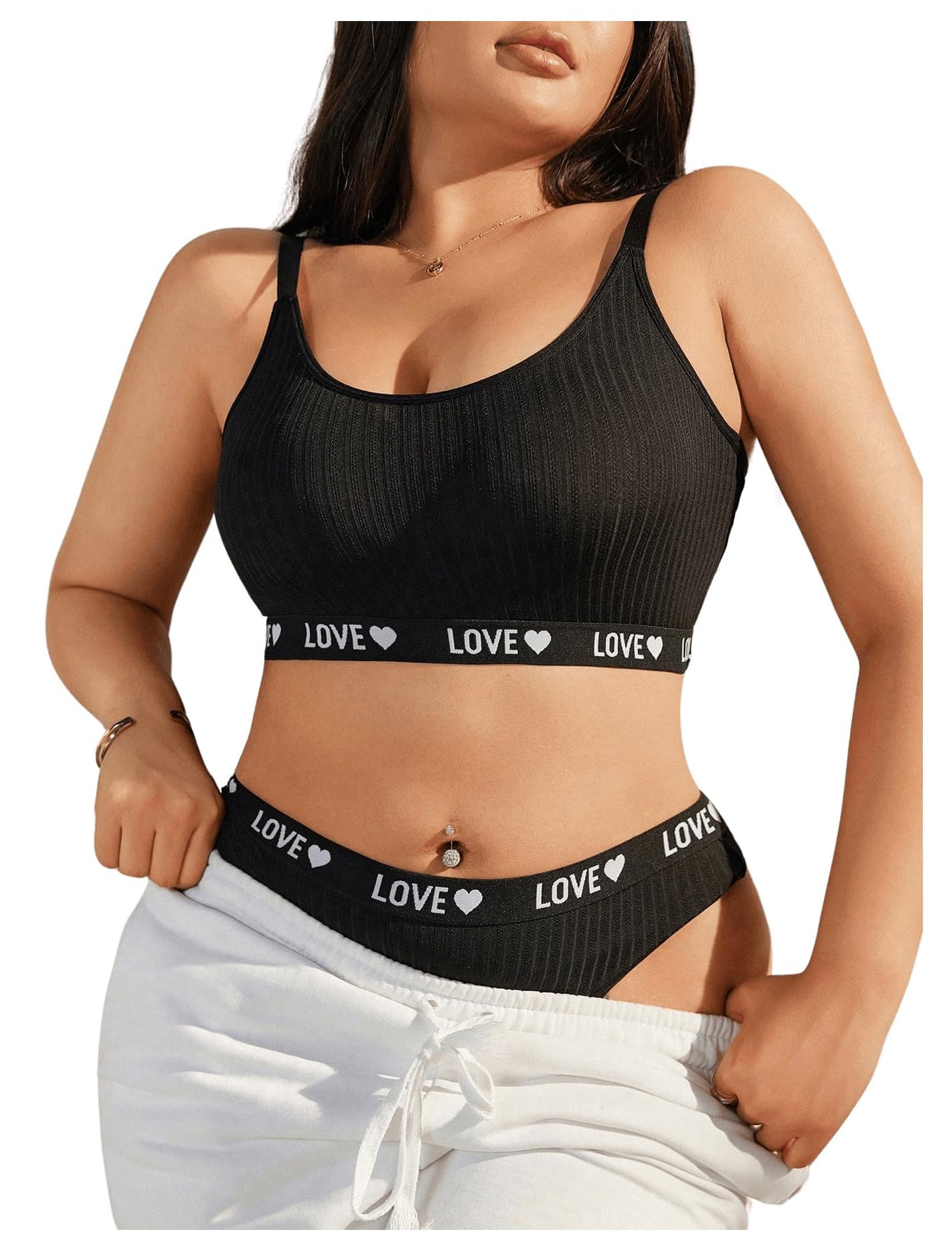 SOLY HUX Women's Plus Size Lingerie Set Bra and Panty Letter Heart Print Underwear Sets: X-Large
