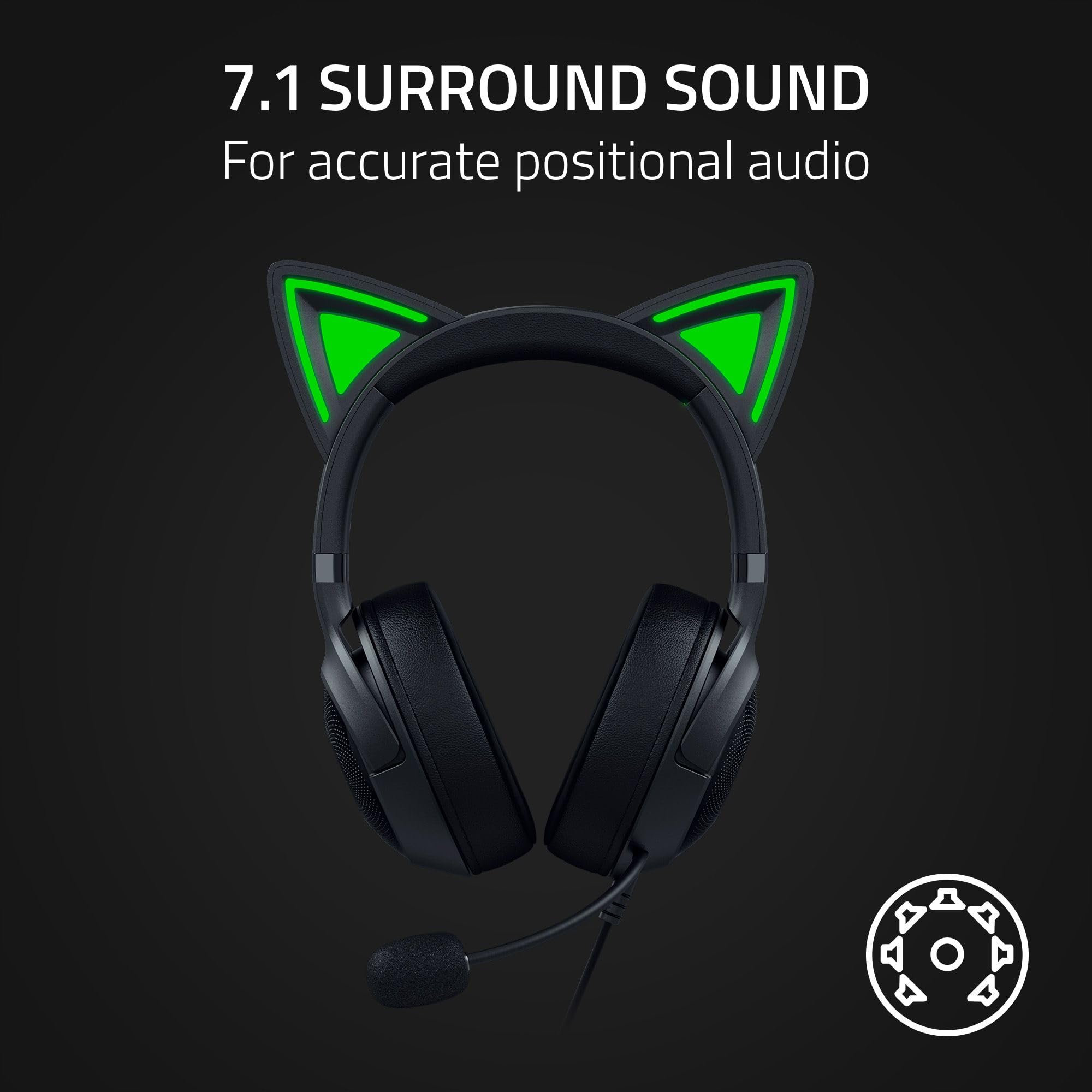Razer Kraken Kitty V2 USB Wired Headset: Chroma RGB Kitty Ears - Stream Reactive Lighting - HyperClear Cardioid Mic - 40 mm Drivers - 7.1 Surround Sound - Comfortable Ear Cushions -: Black