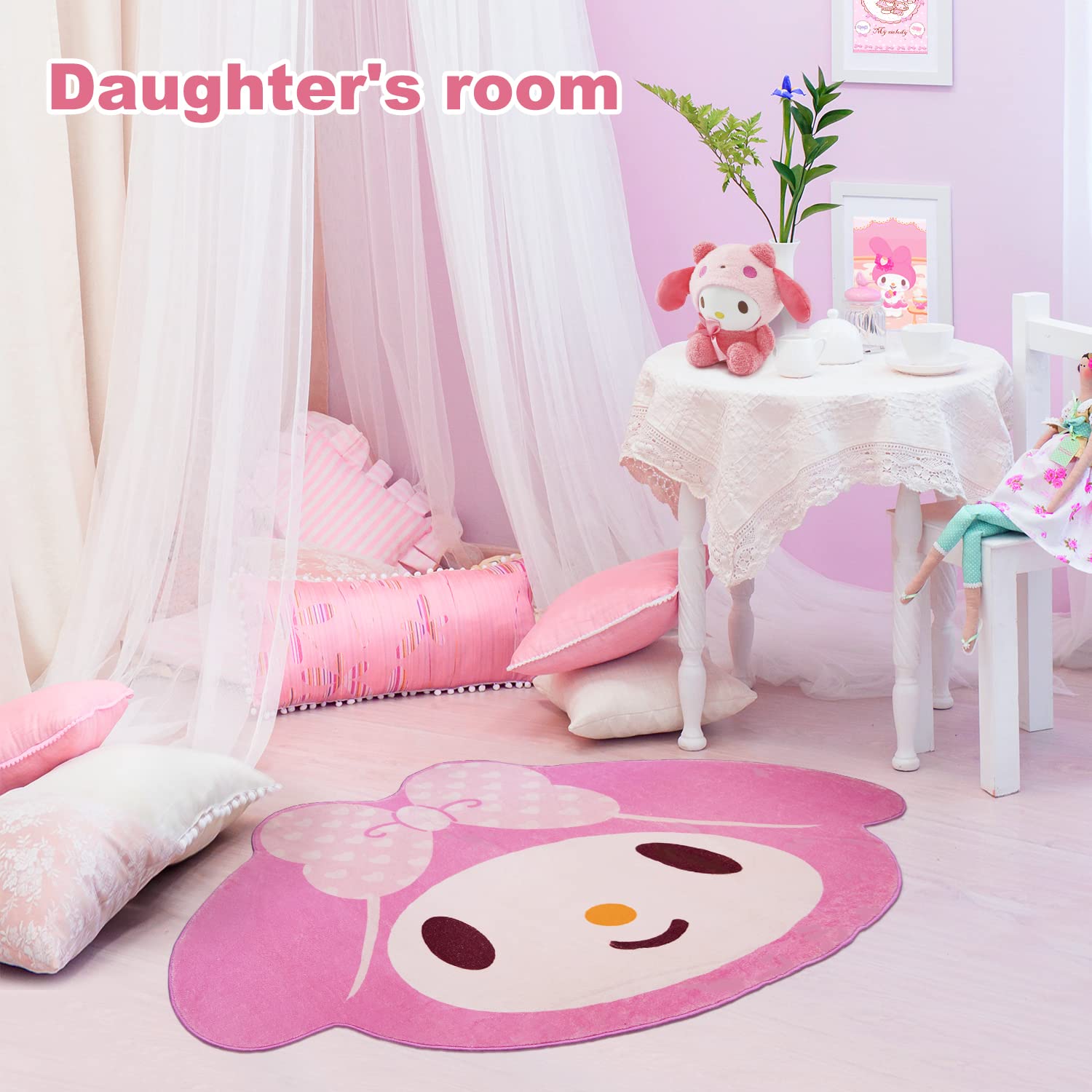 Pink Area Rug for Bedroom 5FT, Kawaii Room Decor Fluffy Anime Rug Carpet, Cute Anti-Slip Floor Mat Rug for Living Room Nursery Dorm Classroom Patio Kids Room Bedside Indoor Outdoor