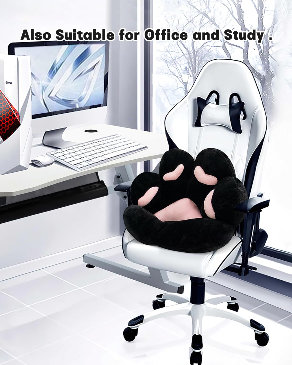 MOONBEEKI Cat Paw Cushion Chair Comfy Kawaii Plush Seat Cushions Shape Lazy Pillow for Gamer Chair 28"x 24" Cozy Floor Cute Seat Kawaii for Girl Worker Gift, Dining Room Bedroom Decorate Black: Black 28 Inch