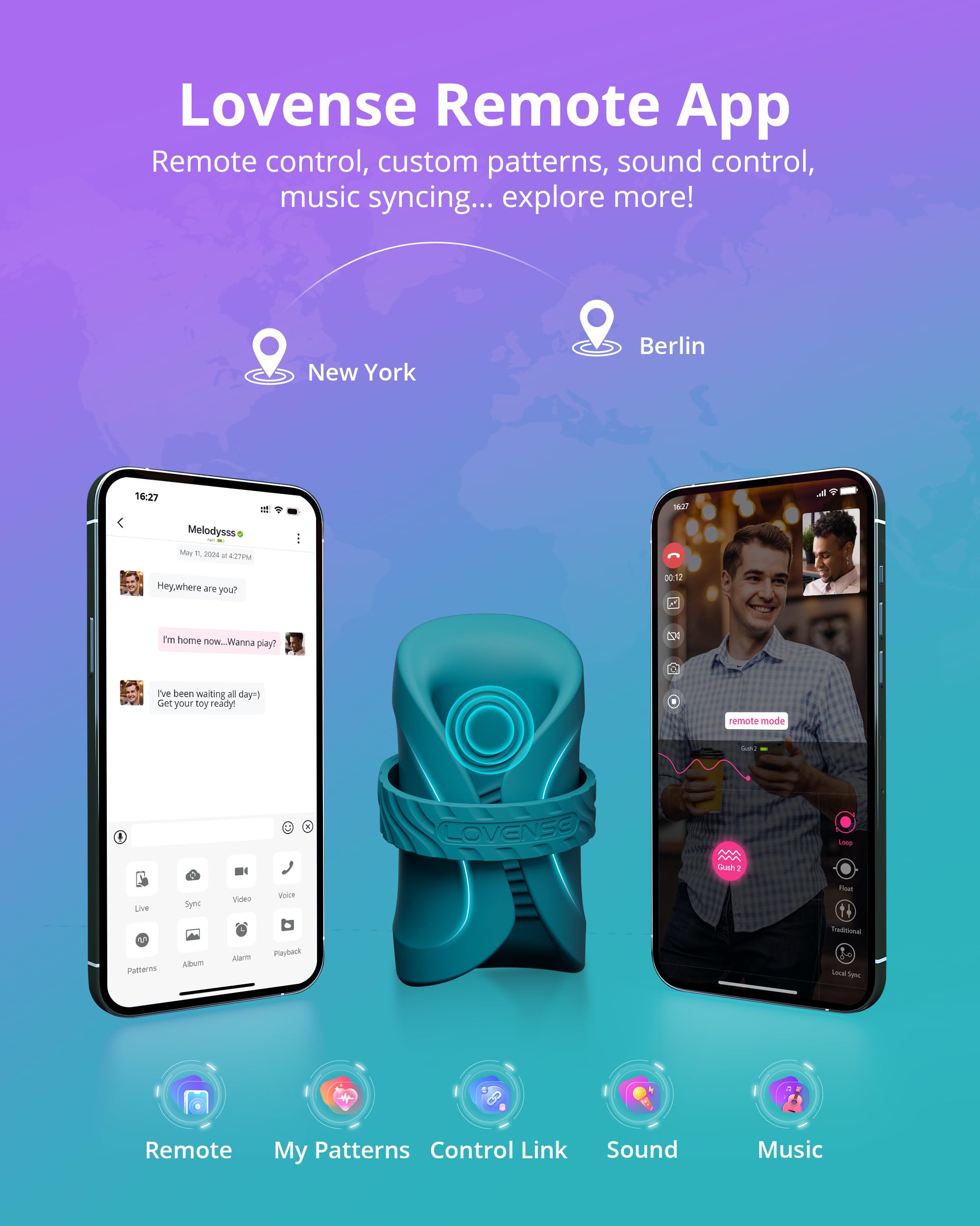 LOVENSE Gush 2 Automatic Male Masturbator Stroker, Vibrating & Oscillating Penis Massager Cock Ring with Endurance Training App Remote Control Vibrator Adult Sex Toys & Games, with Adjustable Buckles