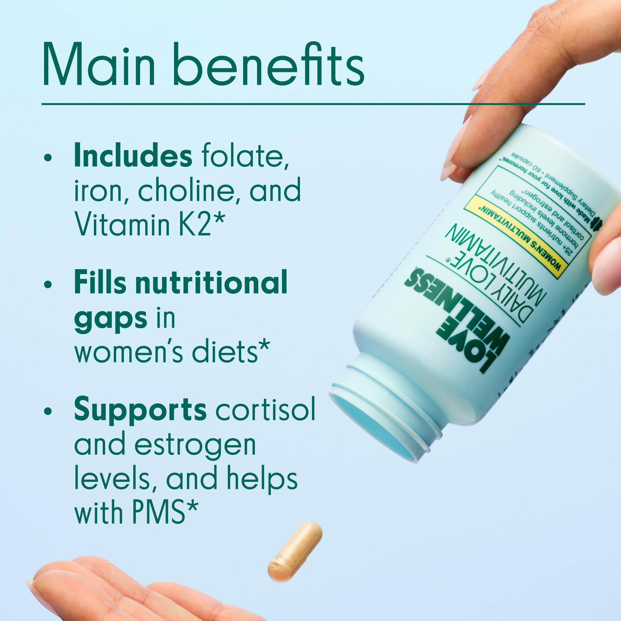 Love Wellness Daily Love Multivitamin for Women | Supports Energy, Cortisol, Immune Health, Stress Relief, & PMS | Complete with Vitamin D, C, Iron, Calcium, Zinc, & Biotin, Magnesium | 60 Count: Love Wellness Daily Love Multivitamin for Women | Supports Energy, Cortisol, Immune Health, Stress Relief, & PMS | Complete with Vitamin D, C, Iron, Calcium, Zinc, & Biotin, Magnesium | 60 Count