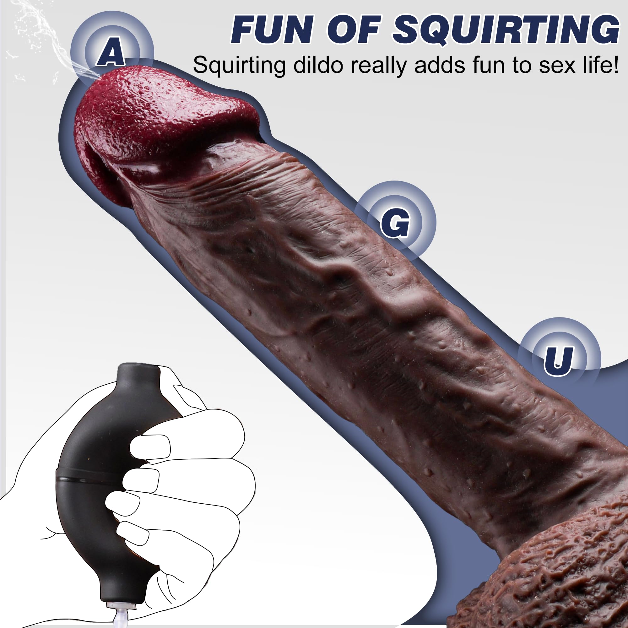 Realistic Squirting Dildo  Ejaculating Toy Real Skin Anal Dildo with Suction Cup, 8.46" Realistic Ejaculating Dildo Soft Beginner Dildo Prostate Dildo for G & P Spot, Adult Toy for Women Men: Black