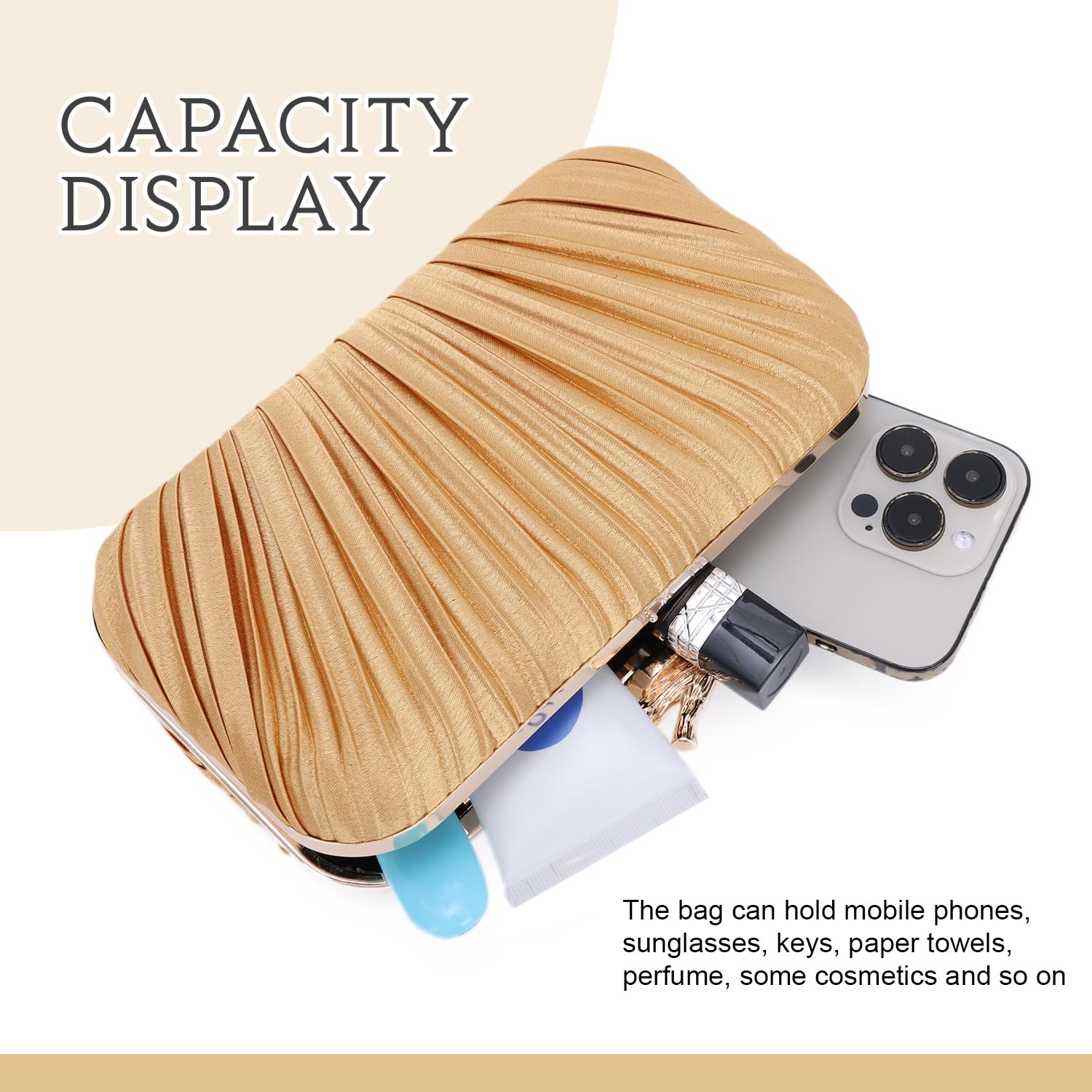 Freie Liebe Clutch Purses for Women Evening Bag Pleated Clutch Bag with Chain for Wedding Party thumbnail 4