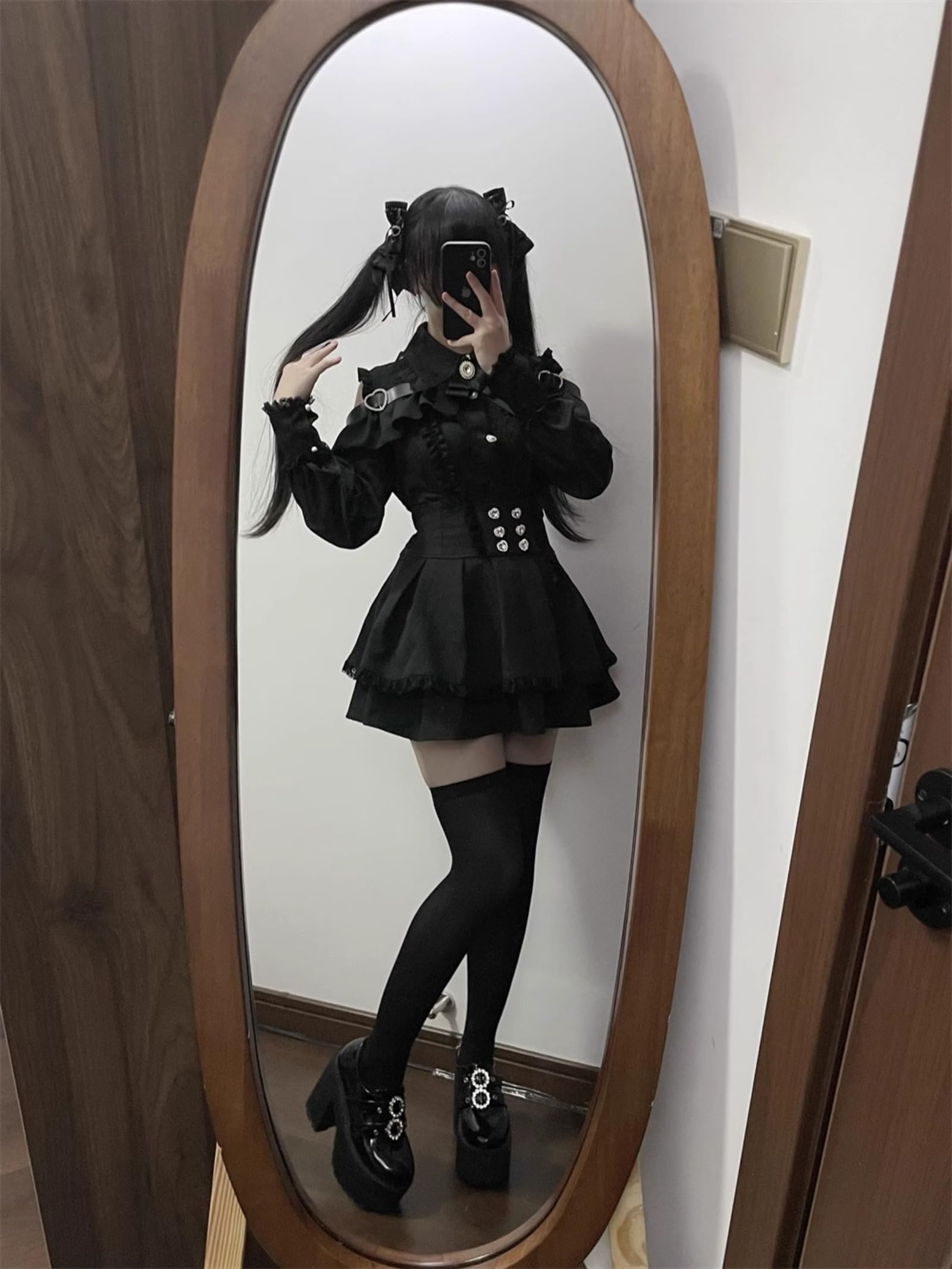 Wayolyn Lolita Shirts Jirai Kei Fashion Kawaii Clothing Goth Shirts Women Lace Mesh Sheer Long Sleeve Blouse