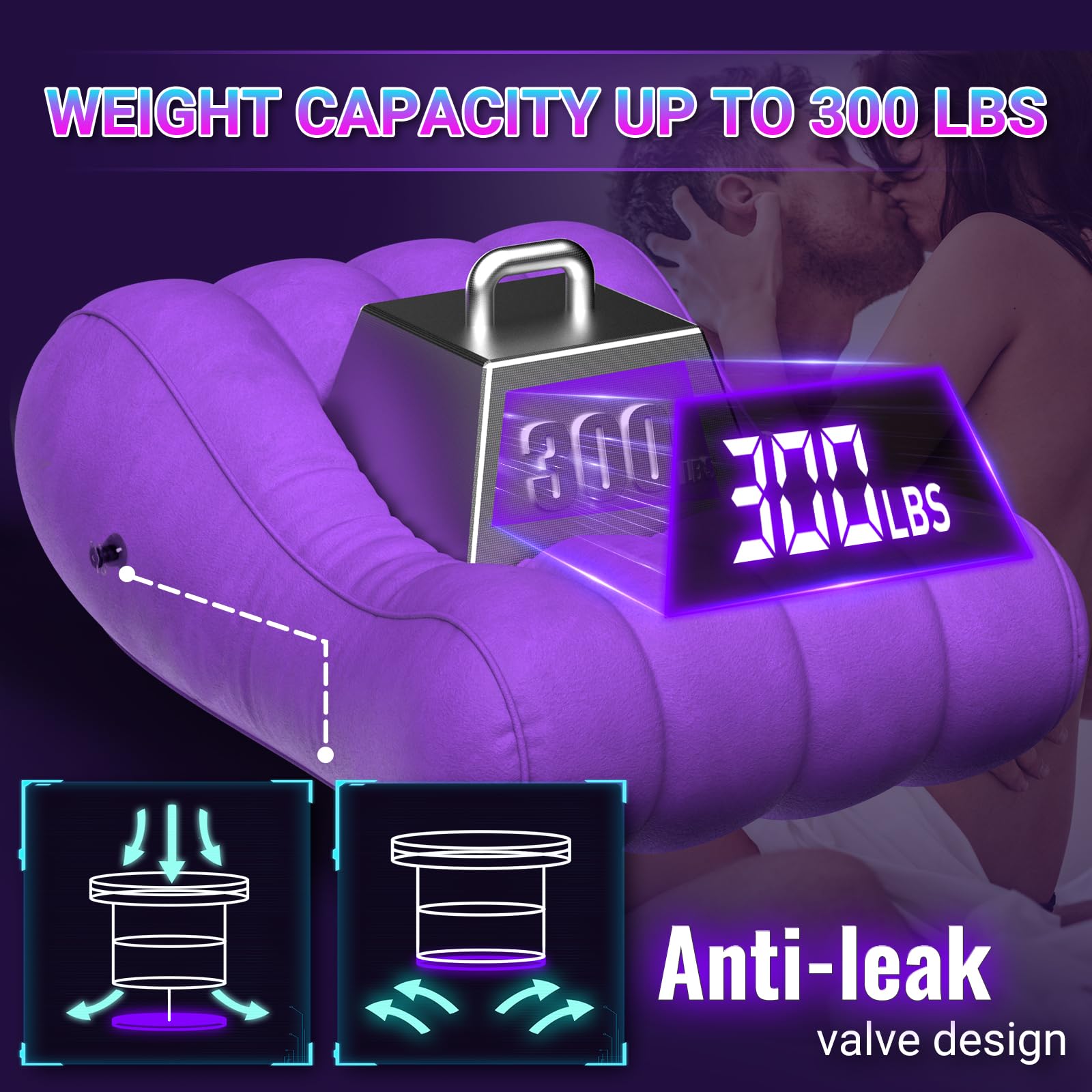 Sex Pillow Couples Sex Toys, Sex Furniture for Bedroom Inflatable Lounge Chair Sofa Bedroom, Velvety Anti-Leak Valve Sexy Bed Things Cushion, Couple Female Adult Toys: Violet