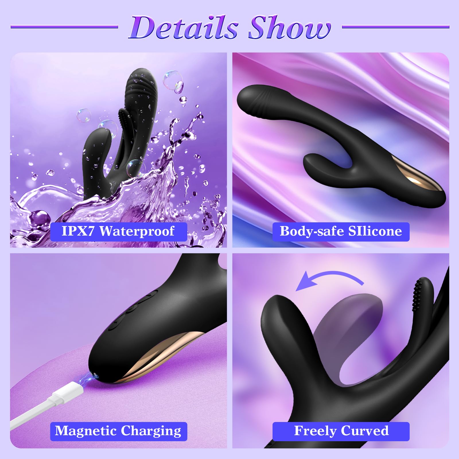 Vibrator Dildo Rabbit Sex Toys -LOVENOTE G Spot Vibrator Massager for Women Clitoral Nipple Stimulation, 3 in 1 Sex Toys with 14 Vibration & 7 Tongue Licking Flapping, Adult Product Aurieel (): Black