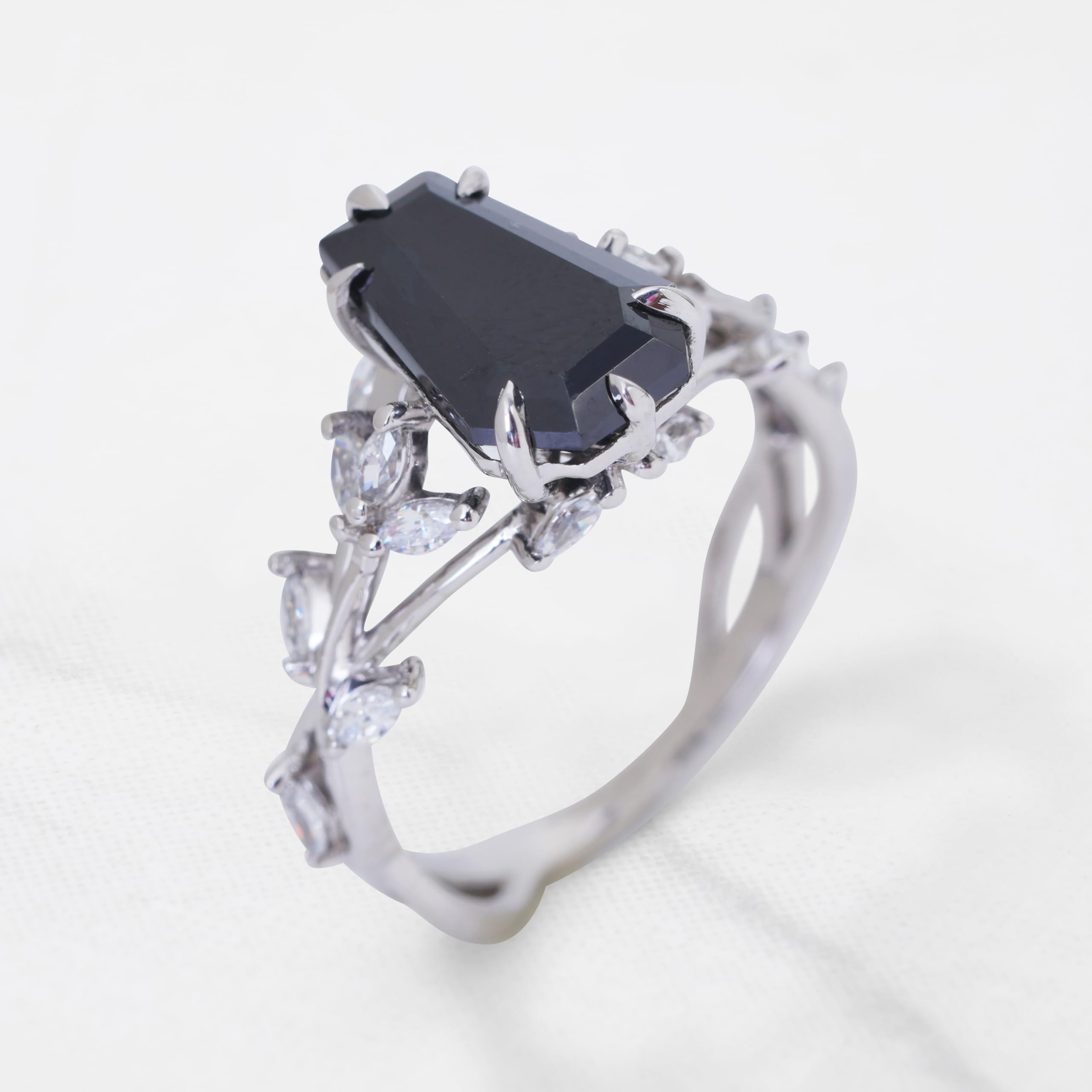Dfine Jewelry Store Coffin Cut Black Moissanite Ring 925 Sterling Silver Dark Macabre Gothic Engagement Wedding Statement Womens Ring Goth Jewelry Size 4 to 10: 6.5