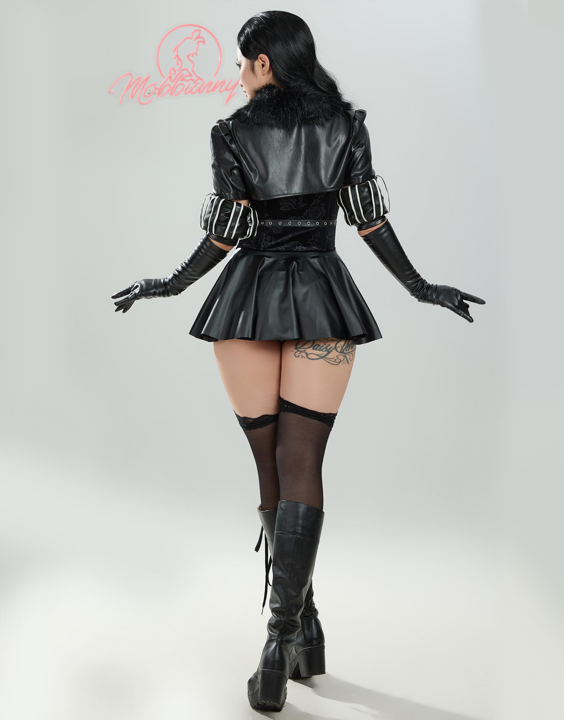 Mobbunny Anime Cosplay Costume Witch Style Black Dress and Short Jacket with Gloves and Belt Costume Halloween Outfit: Small