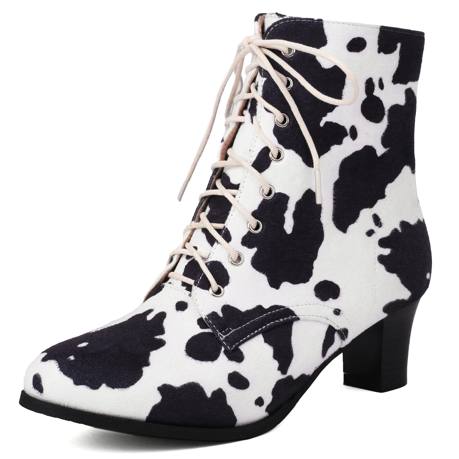 Cozivwaiy Women Lace up Vintage Boots with Zipper Block Heel Ankle Boots Victorian Booties 70s Animal Print Boots thumbnail 1