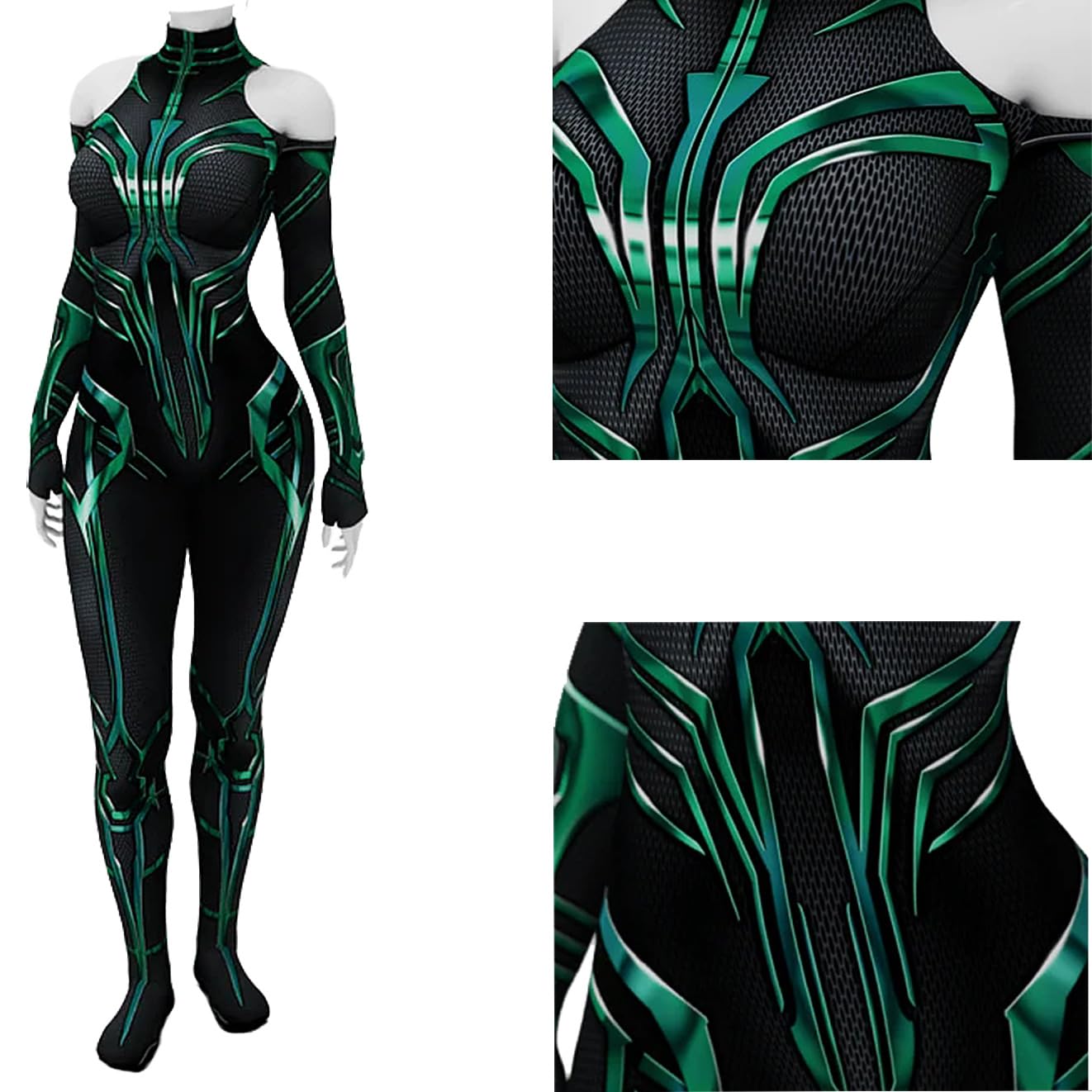 Yragemz Women Hela Cosplay Bodysuit Robe Green Goddess Hela Costume Jumpsuit Cape for Halloween: Green 1 Small