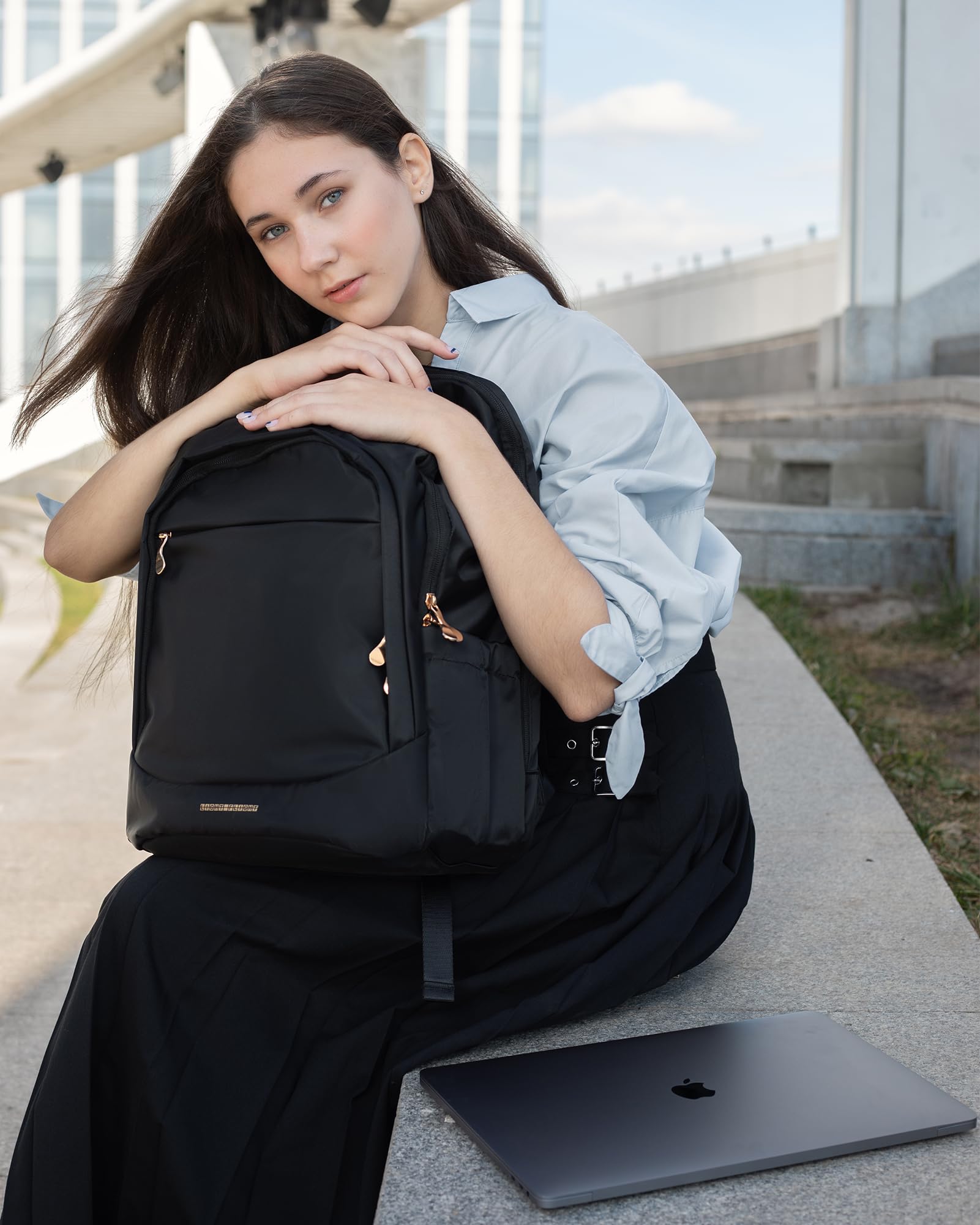 LIGHT FLIGHT Travel Backpack for Women, 15.6 Inch Laptop Backpack with USB Charging Hole, Water Resistant College Bookbag, Large Capacity Black Computer Backpacks for Work, Black: 15.6 Inch 01-black