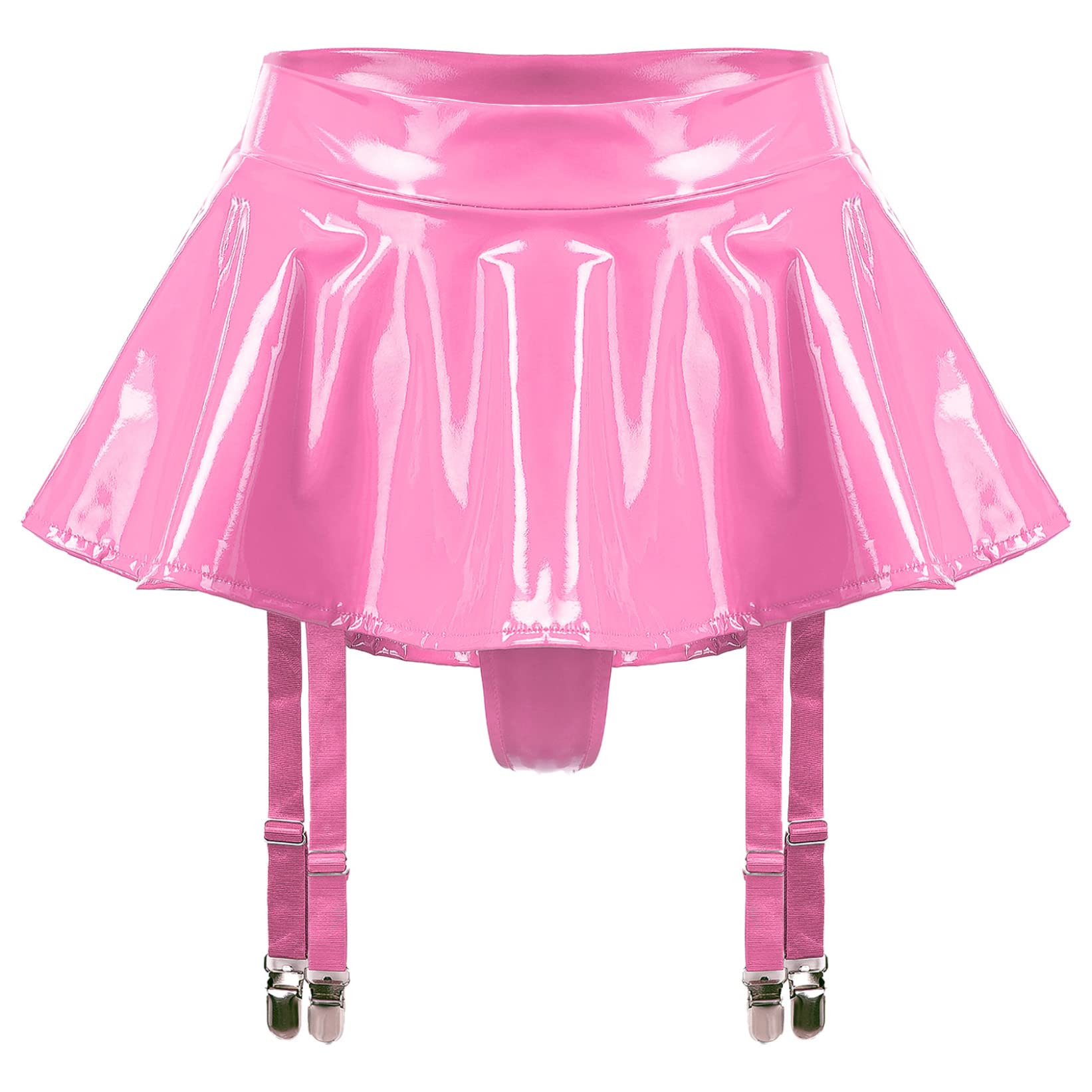 Zaldita Women's Wet Look PVC Leather Skirt Garter Belts Suspender Belt with 4 Straps Metal Clip: Small Hot Pink