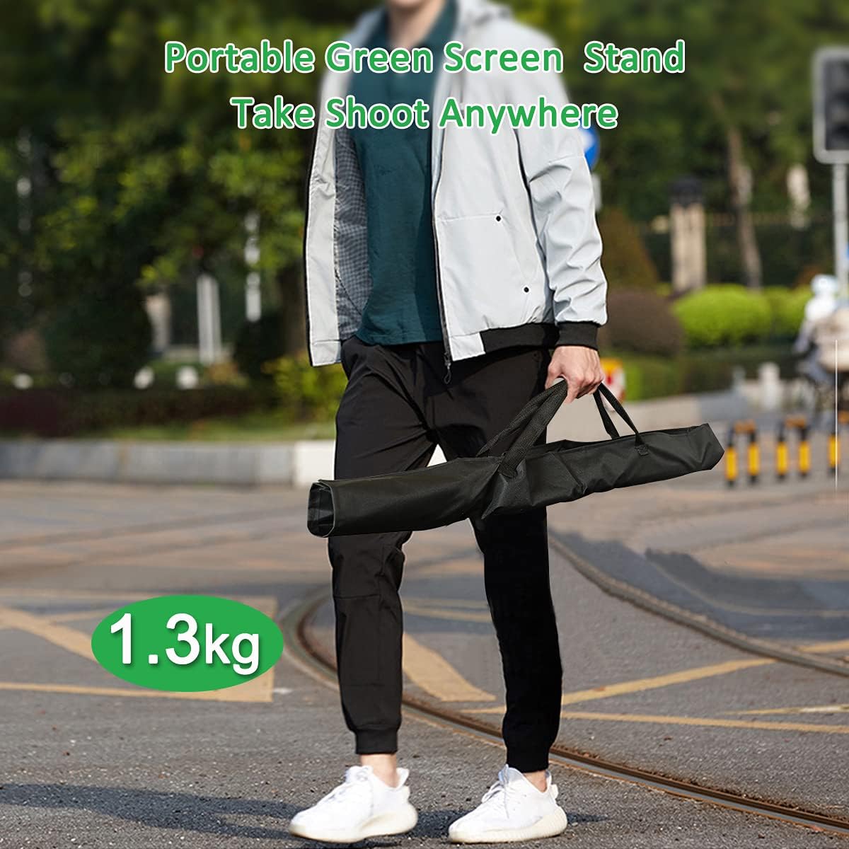 5X6.5ft Green Screen Backdrop with Stand Height Adjusted, Washable, Ironable Green Screen with T-Shape Background Stand Kit with Carrying Bag & Clamps for Streaming, Video, Zooming, Gaming: 6.5X9.6 FT Backdrop and 6.6X6.6FT stand