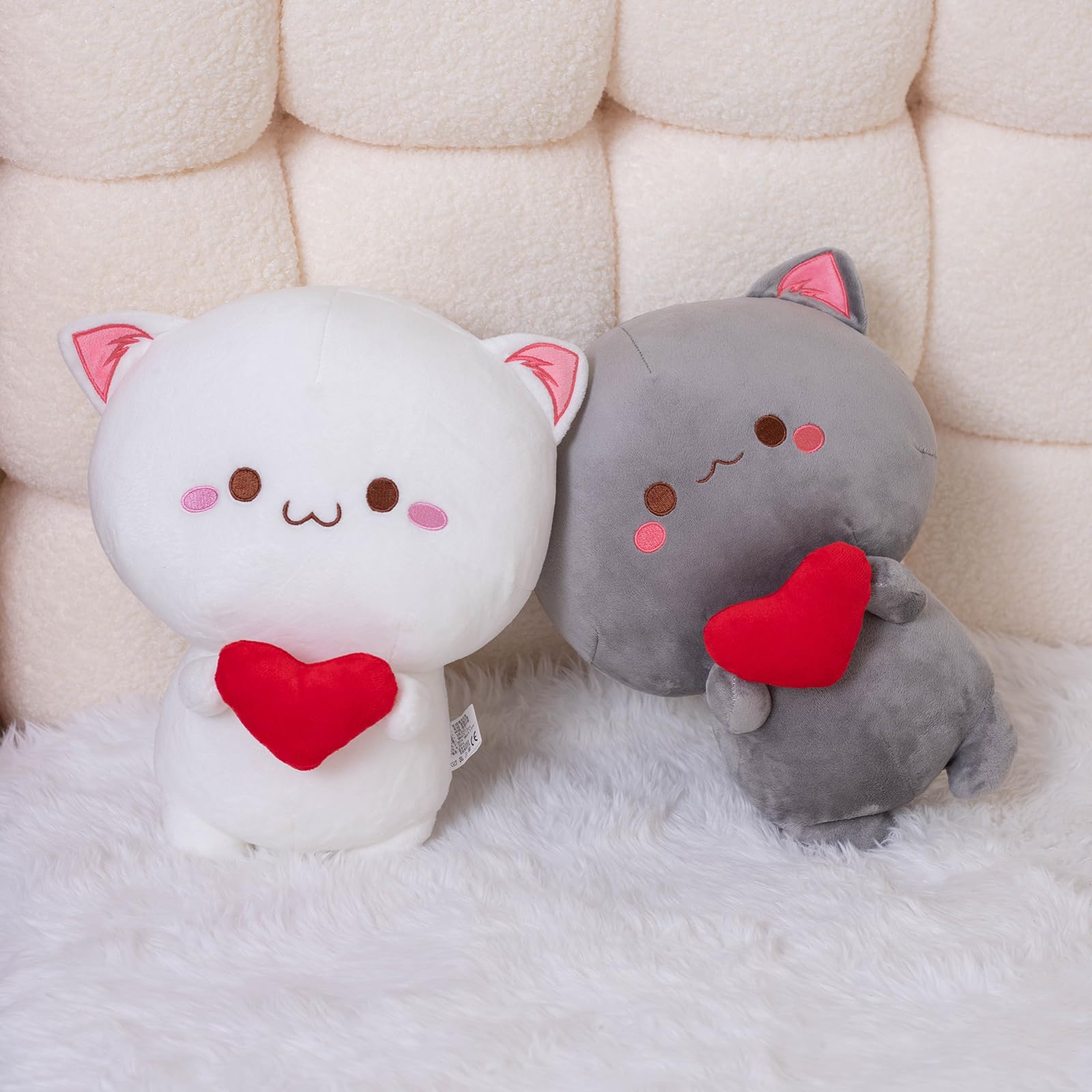 Alwoligag Cute Cat Plush Toy, Super Soft White Cat Plush Toy, Plush Cat Stuffed Animals, Valentine's Day Birthday Gift, Sweet Romantic Cute Cat Plush Toy(13.9 inch): Grey and White 13.9 inch