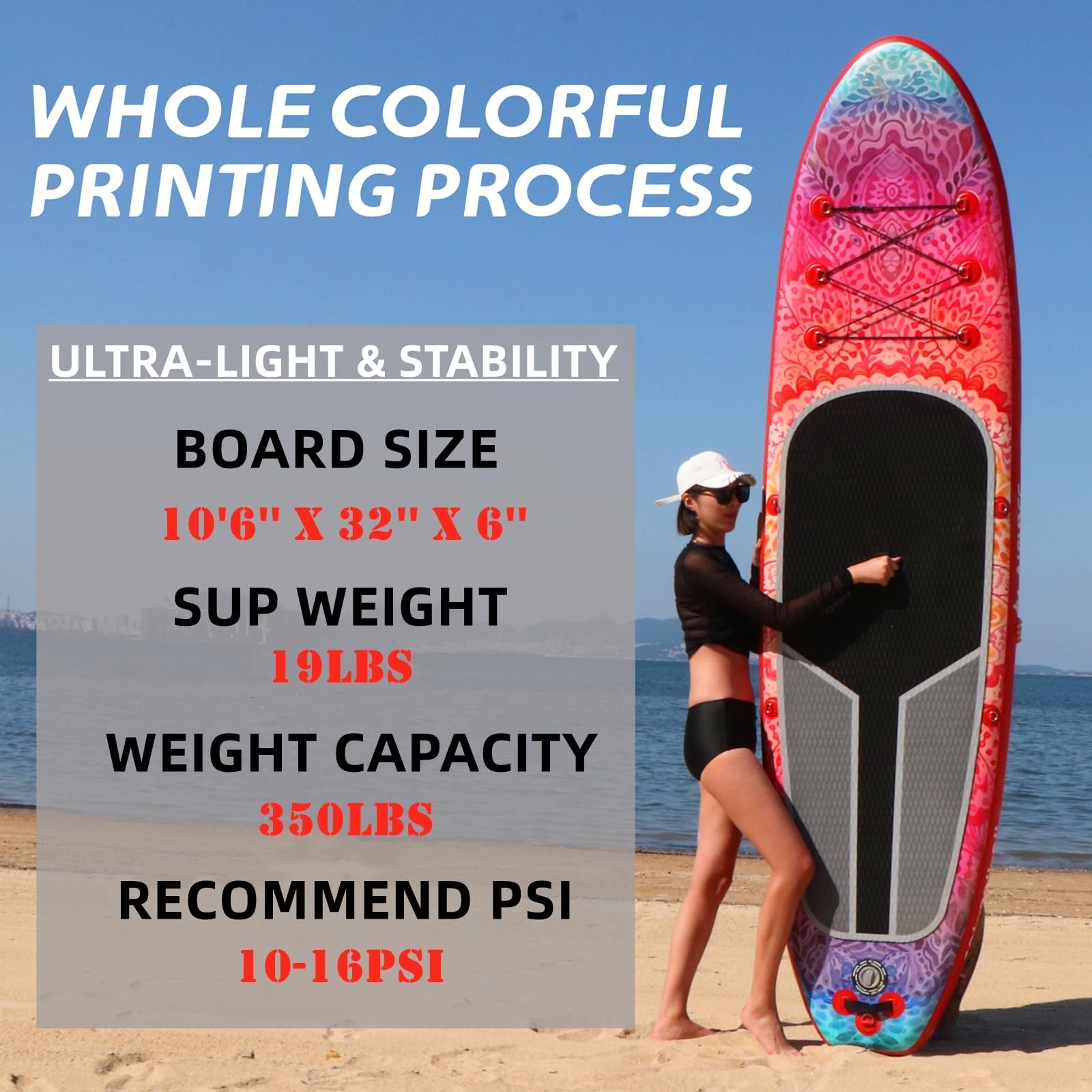 AISUNSS Inflatable Paddle Board for Adult, Paddle Board for All Skill Levels, Wide SUP Board with Primium Accessories Include SUP Carry Bag, Hand Pump, 10L Waterproof Bag and Adj Paddle: Red Meditation