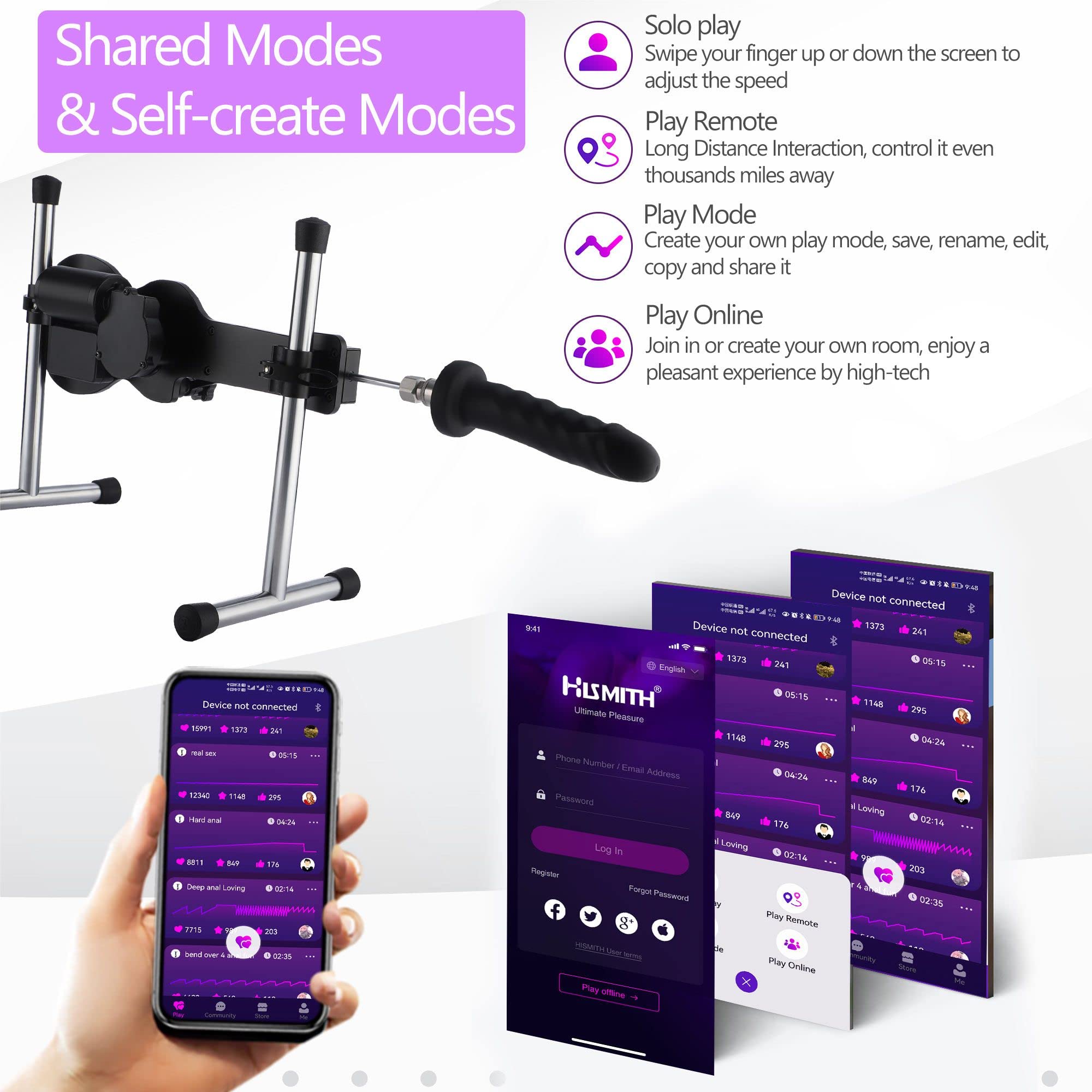 Hismith Premium 3.0 Pro, Sex Machine with KlicLok System, Wire and Intelligent APP Controlled Love Machine with Dildo,Purple: Mini Machine