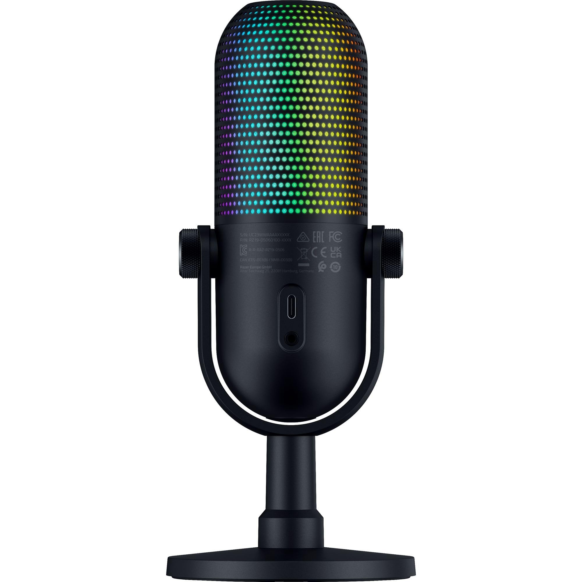 Razer Seiren V3 Chroma RGB USB Microphone: Stream & Game Reactive Lighting - Tap-to-Mute Sensor - Condenser Mic - Digital Gain Limiter & Shock Absorber - PC, Discord, OBS Studio, XSplit -: Black