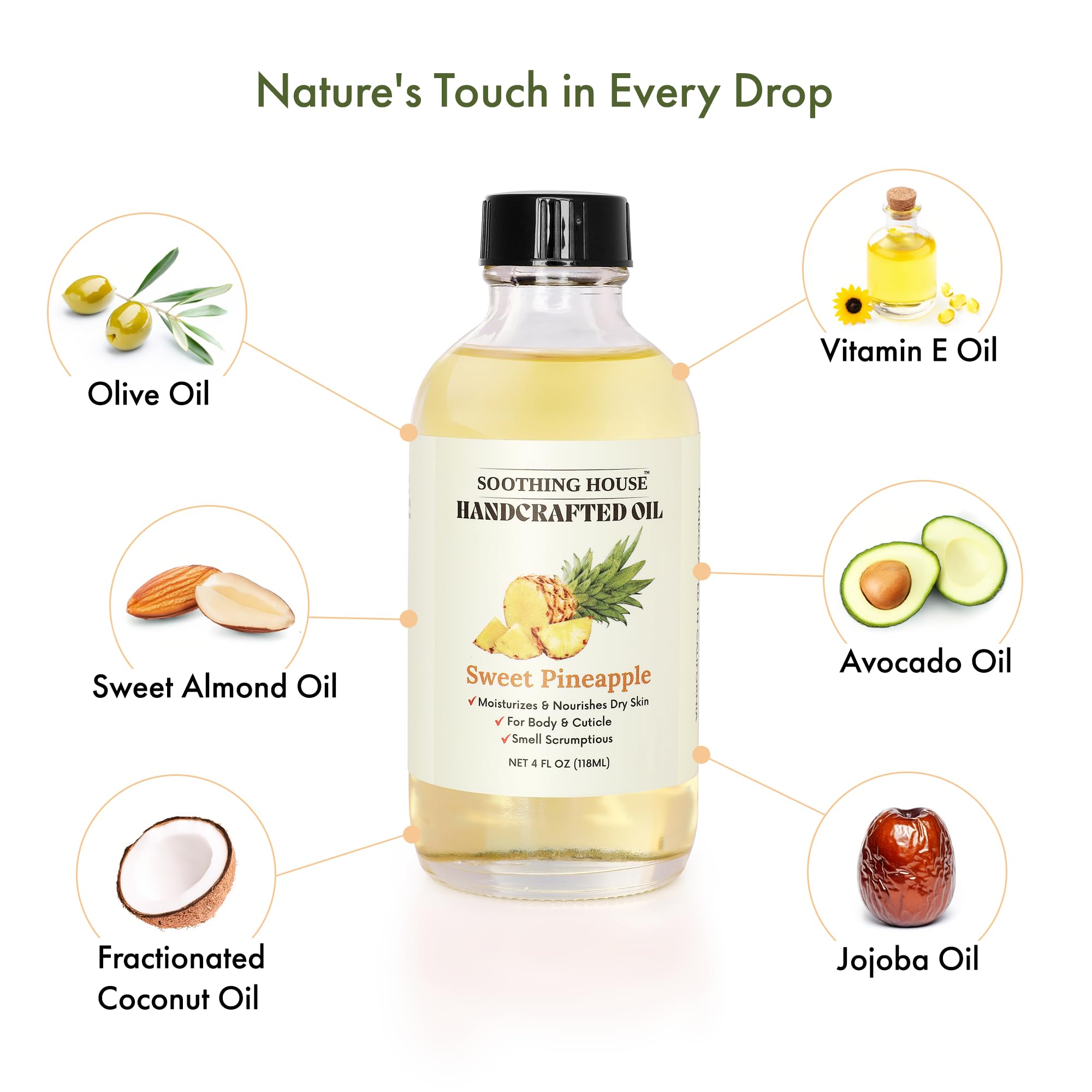 Soothing House Sweet Pineapple Body Oil - Moisturizing Body Oil for Soft, Glowing Skin with Almond & Jojoba Oil (4 fl oz): Sweet Pineapple 4 Fl Oz (Pack of 1)