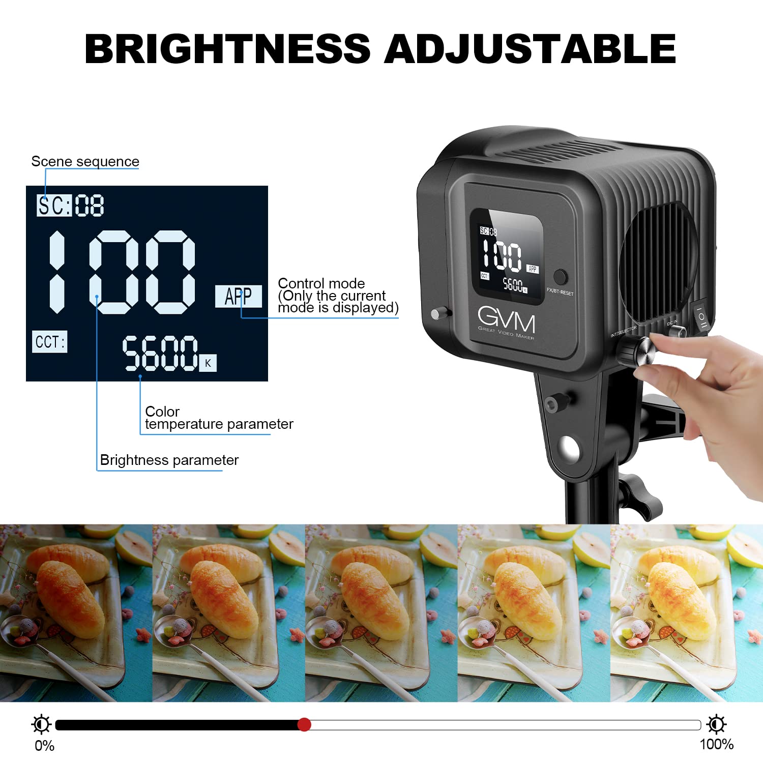 GVM 80W Video Light, Continuous Lighting for Photography with Bowens Mount, , 44100Lux/0.5m Studio Light with APP, CRI 97+ 8 Scene Lights Support AC Adapter & NP Battery: 5600K