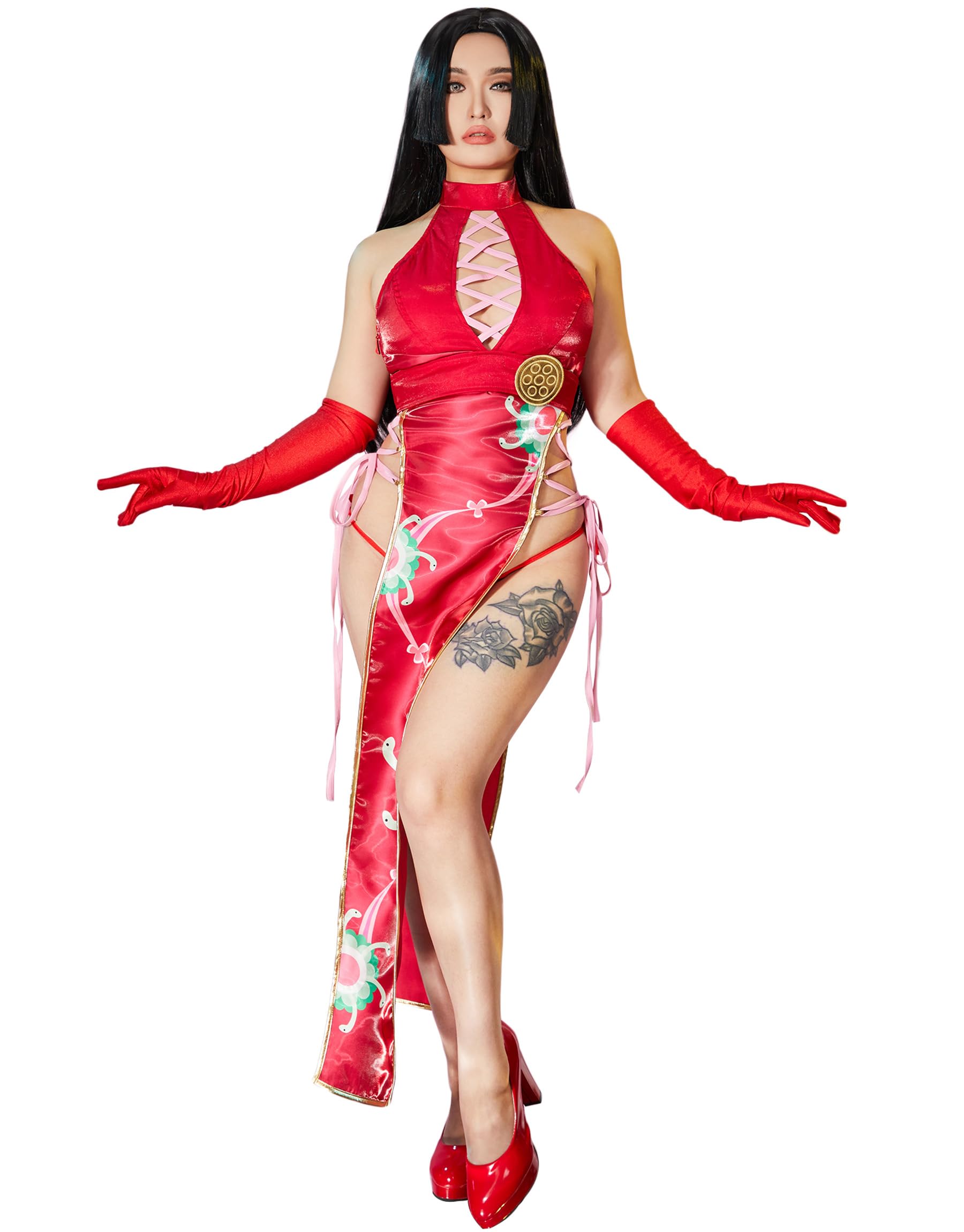 Mobbunny Women's Cheongsam Style Halter High Slit Dress Outfit Anime Cosplay Costume Halloween thumbnail 1