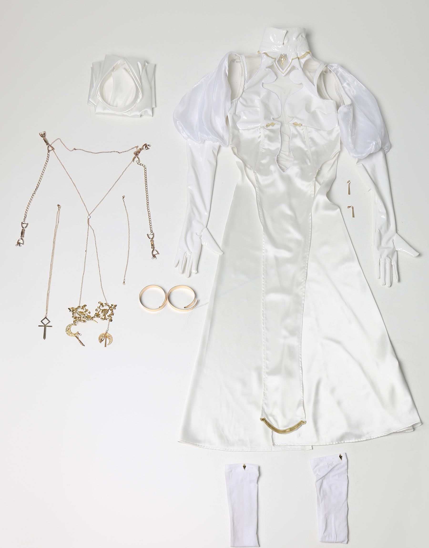 Mobbunny Women Nun Cosplay Lingerie Costume Halloween High Slit Dress Set with Veil Necklace Socks: Small