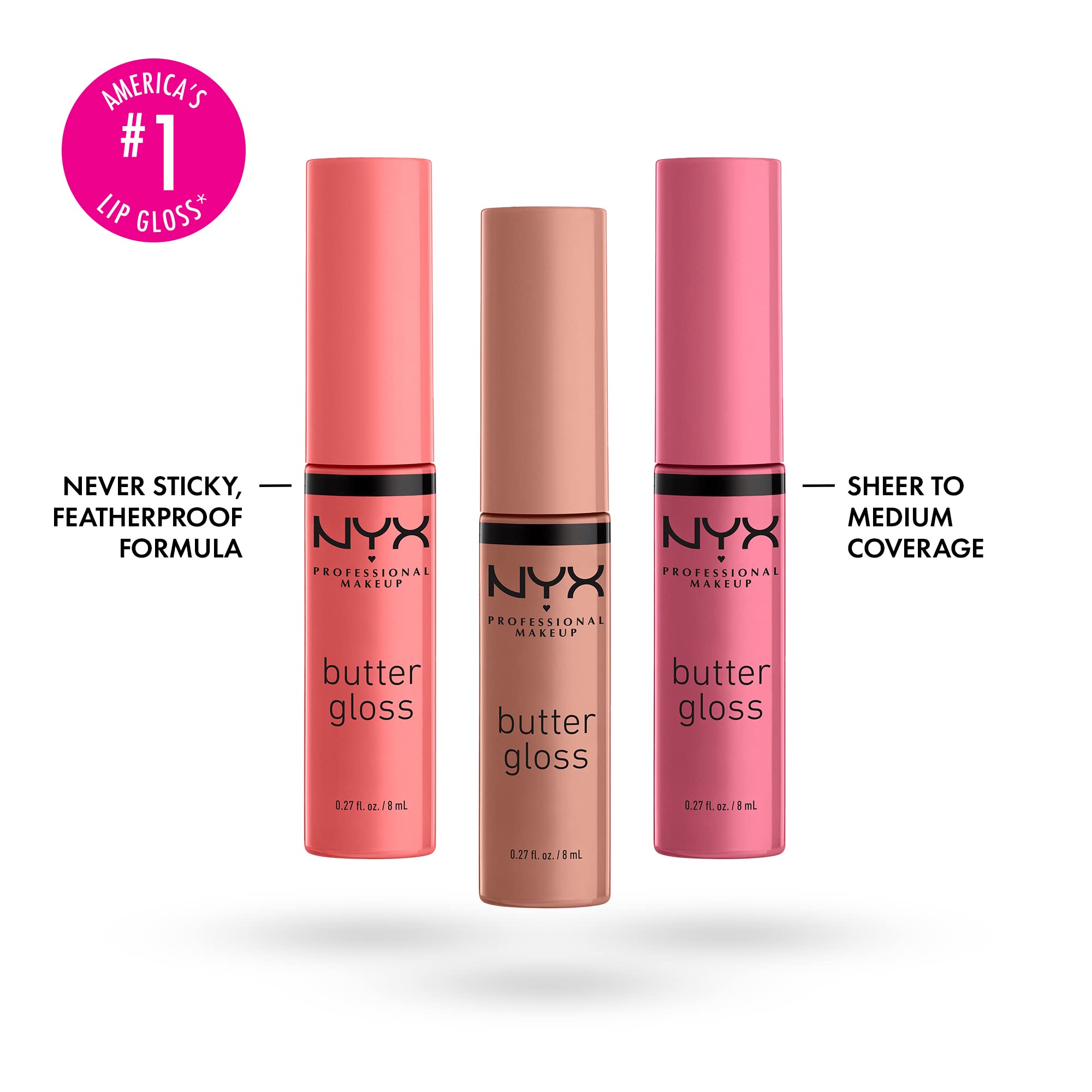 NYX PROFESSIONAL MAKEUP Butter Gloss, Non-Sticky Lip Gloss - Licorice (Black): Pack Of 3 (Angel Food Cake, Creme Brulee, Madeleine) 0.27 Fl Oz (Pack of 3)