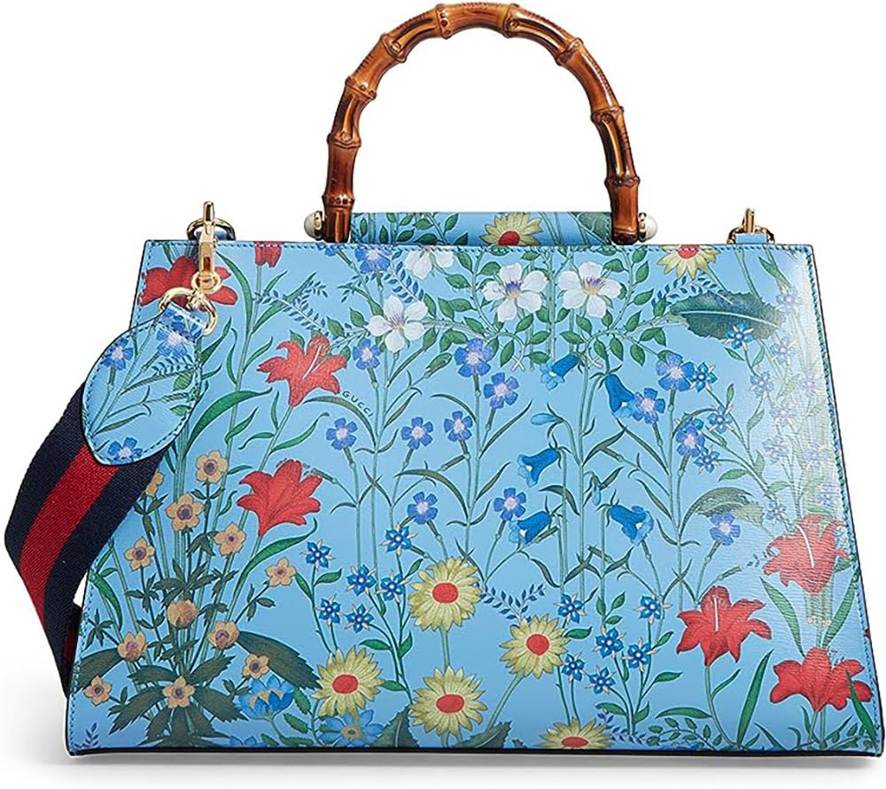 Gucci Flora Azure Shanghai Blue Large Floral Handbag Italy Bag Handbag Flower Bamboo New: Gucci Flora Azure Shanghai Blue Large Floral Handbag Italy Bag Handbag Flower Bamboo New