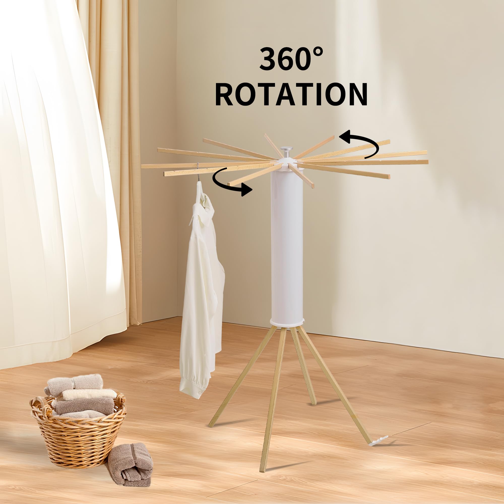 RFOUO Clothes Drying Rack Tripod,Laundry Hanger Dryer Rack,Portable Drying Rack,Outdoor Clothes Rack-Drying Rack Clothing Laundry Bedroom Household Wooden-16rods: 4 Legs Wooden-12rods Standing