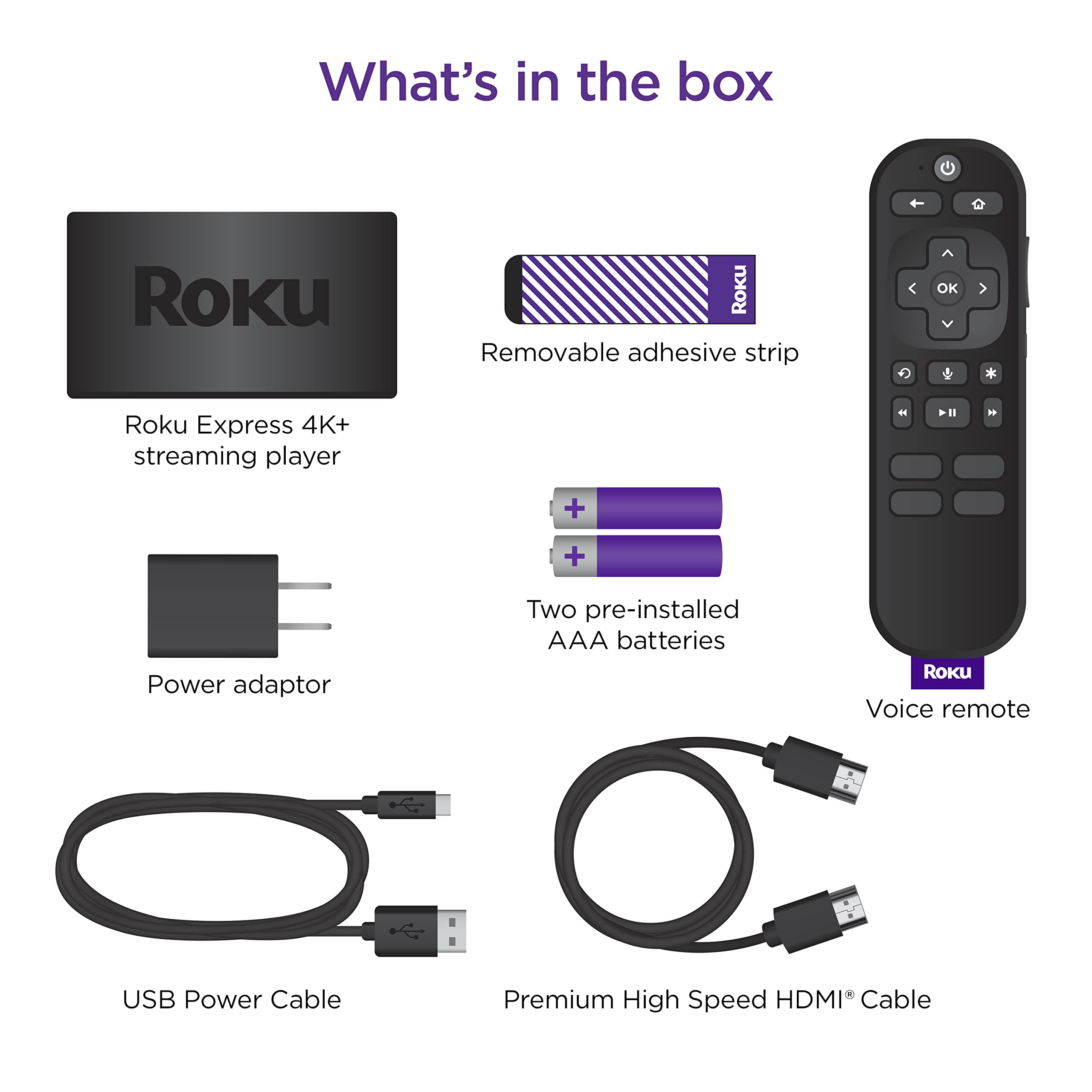 Roku Express 4K+ | Roku Streaming Device 4K/HDR with Voice Remote, Free & Live TV: NEW Roku Express 4K +
