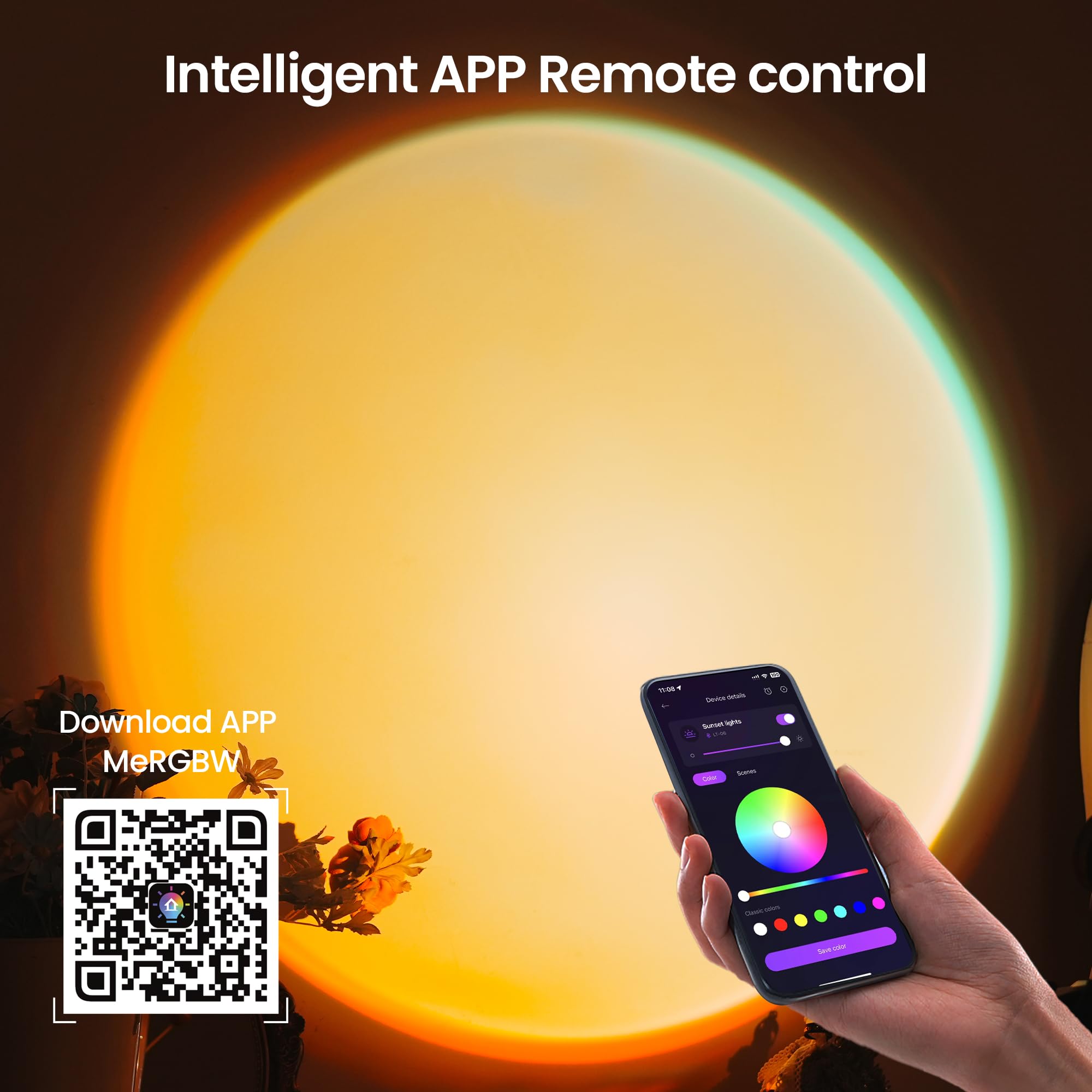 Tsrarey Sunset Lamp Projector with Remote Control, Multiple Colors LED APP Control Sunset Light Three Control Methods Night Light for Room Decor/Christmas Gifts/Photography/Party/Bedroom Decor: Remote&APP