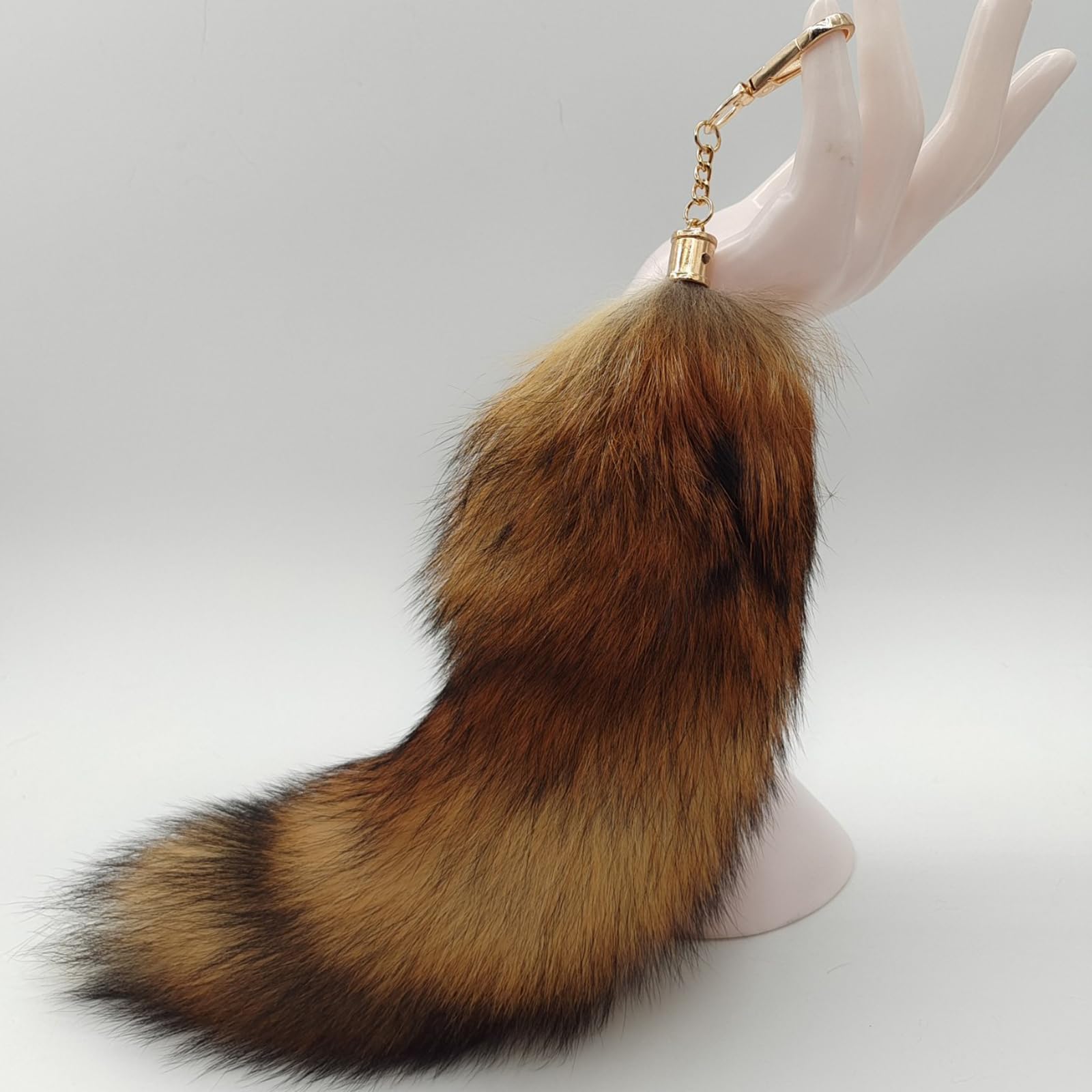 COSEARTUME Fluffy Therian Cat Wolf Tail Real Fox Fur Keychain Cosplay Toy Bag Keyring Halloween Costume for Kids Adult: Sunny Black
