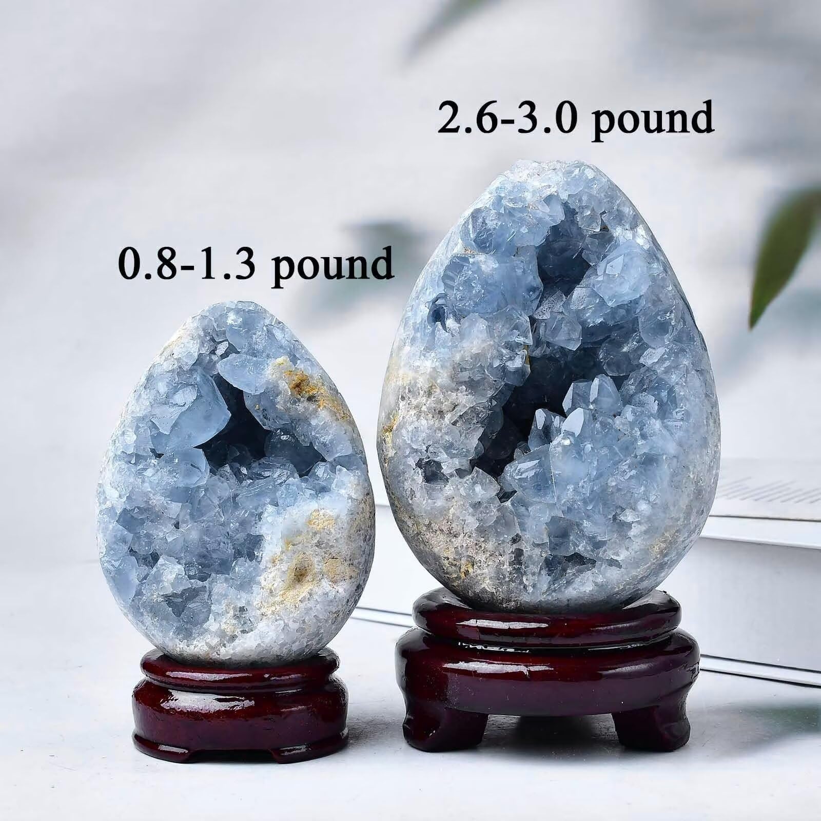 FZBHRO Natural Blue Celestite Geode Egg Healing Crystal Stone Collection Mineral Specimen with Stand Home Office Decor 6.6-7.7 Pounds: Dark Blue 1.3-1.7 Pound