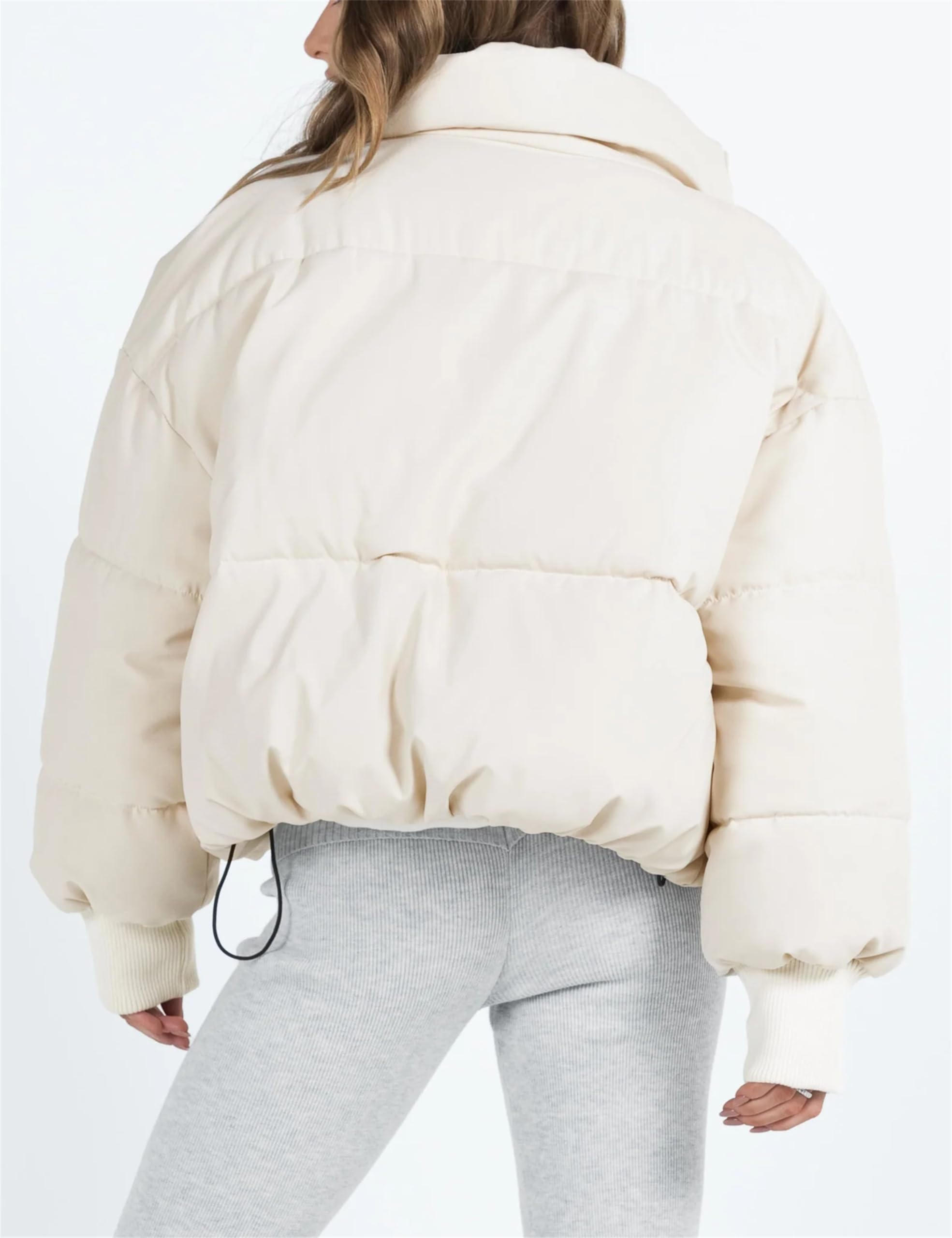 Lianlive Womens Cropped Puffer Jacket Oversized Black Short Puffy Winter Coat thumbnail 5