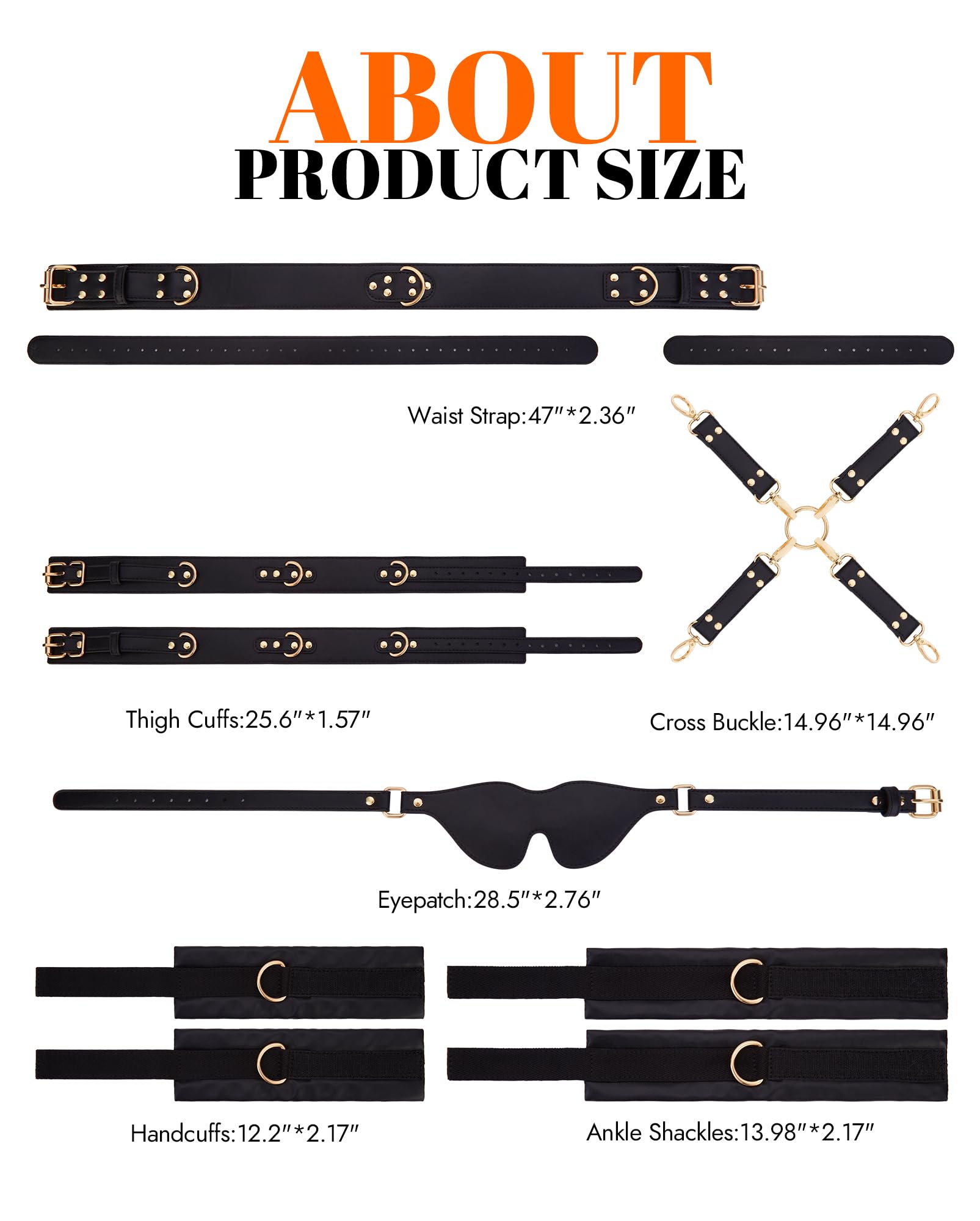 UTIMI Sex Bondage BDSM Kit Restraints Adult SM 6PCS Sets with Adjustable Handcuffs Ankle Cuff Thigh Cuffs Waist Strap Blindfold Cross Strap Sex Toys for Men Women and Couples,: Black