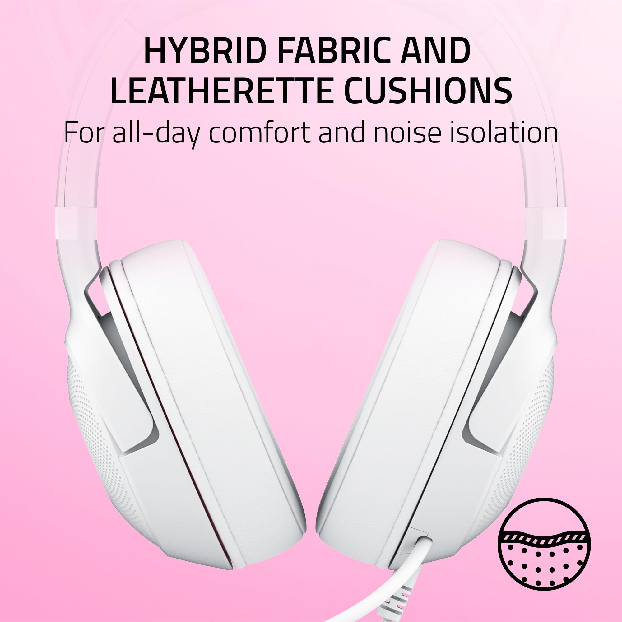 Razer Kraken Kitty V2 USB Wired Headset: Chroma RGB Kitty Ears - Stream Reactive Lighting - HyperClear Cardioid Mic - 40 mm Drivers - 7.1 Surround Sound - Comfortable Ear Cushions -: White