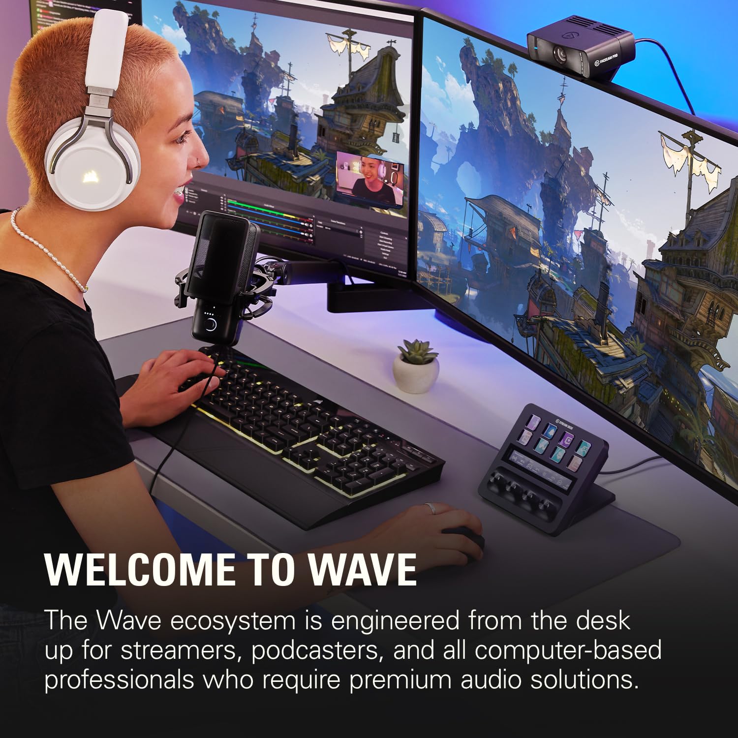 Elgato Stream Deck +, Audio Mixer, Production Console and Studio Controller for Content Creators, Streaming, Gaming, with customizable touch strip dials and LCD keys, works with Mac and PC: Audio Mixing (USB Mic) Controller + Condenser Microphone