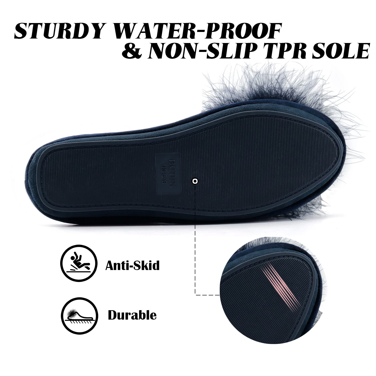 BCTEX COLL Women's Cozy Velvet Memory Foam House Slipper, Ladies Fuzzy Bedroom Slipper Non-slip Sole
