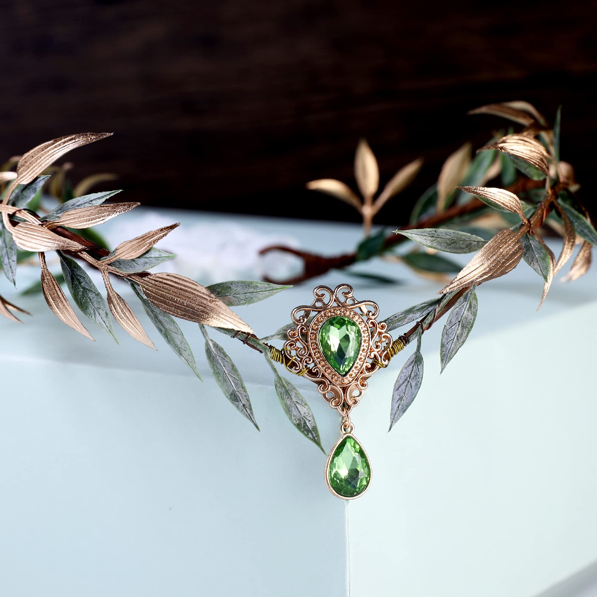 MOSTORY Elf Flower Crown Headband - Handmade Floral Headpiece Fairy Crown for Women Renaissance Cosplay Photo Shoot