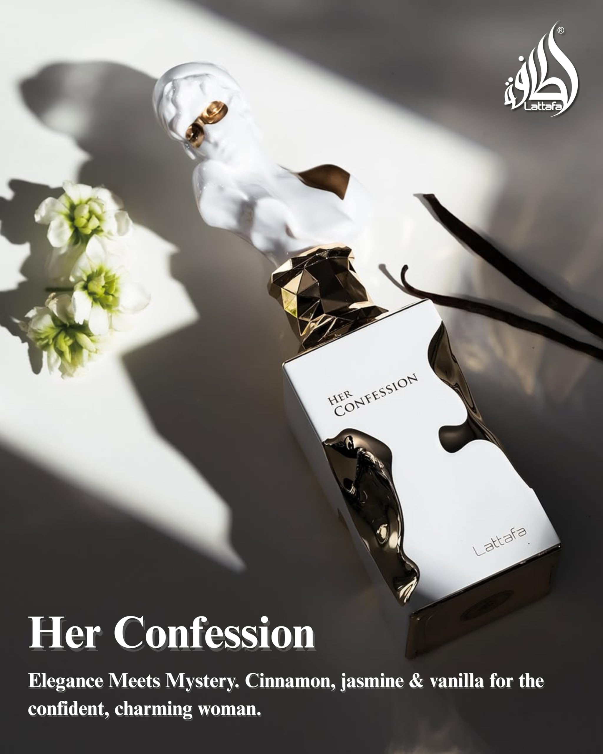 Lattafa Her Confession - Vanilla, Floral, Amber,  - Eau de Parfum Long-Lasting Fragrance for Women, 3.40 Ounce / 100 ml: Musk