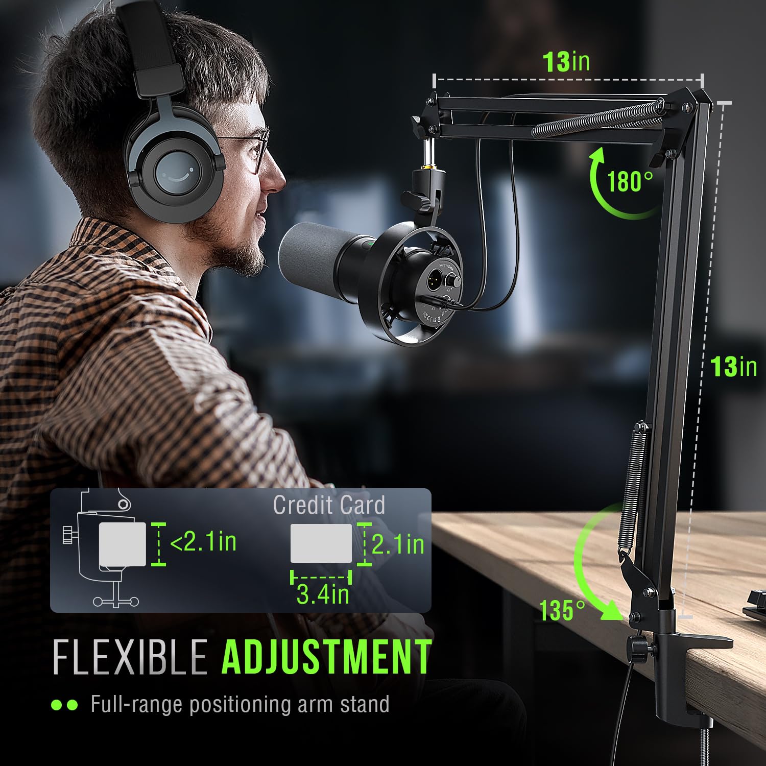 FIFINE K688 Podcast Microphone Kit, USB/XLR Dynamic Microphone with Boom Arm for PC/XLR Mixer, Gaming Mic with Mute Button, Headphone Jack for Vocal, Voice-Over, Streaming, Music Recording -K688CT: Black