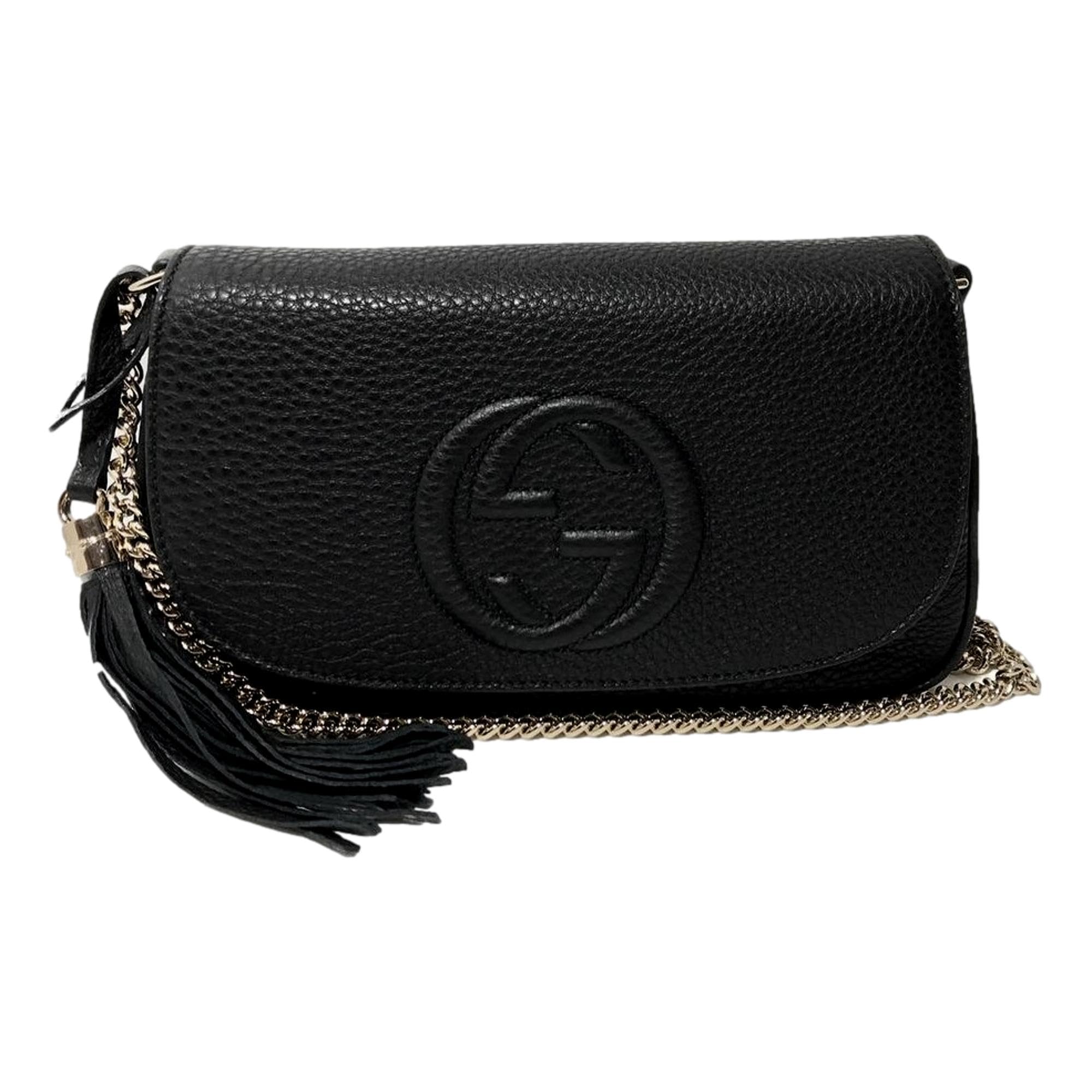 Gucci Soho Leather Flap Shoulder Bag Black Gold Tassel New Authentic: Gucci Soho Leather Flap Shoulder Bag Black Gold Tassel New Authentic