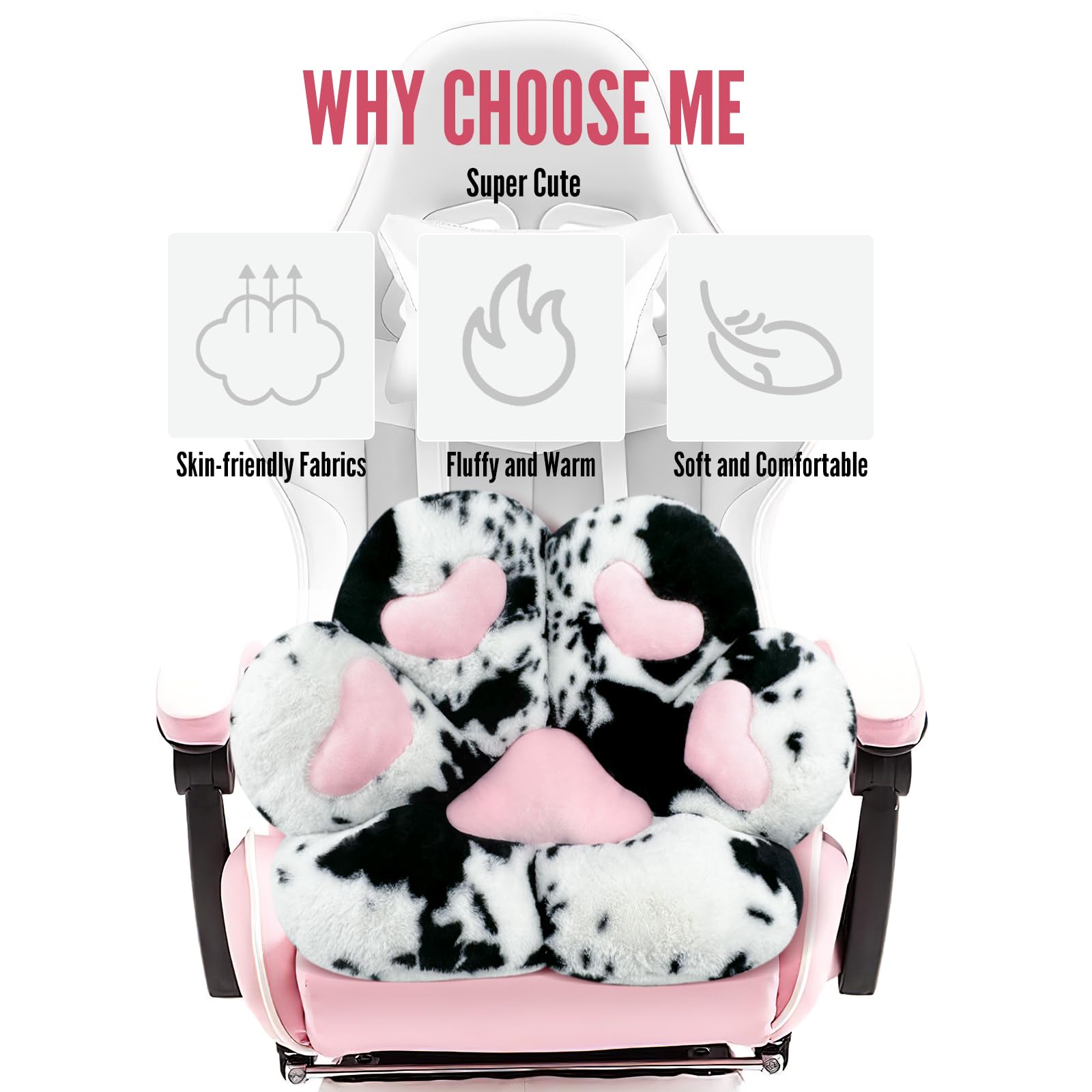 MOONBEEKI Cat Paw Cushion Chair Comfy Kawaii Plush Seat Cushions Shape Lazy Pillow for Gamer Chair 28"x 24" Cozy Floor Cute Seat Kawaii for Girl Worker Gift, Dining Room Bedroom Decorate Black: Milk Cow 28 Inch