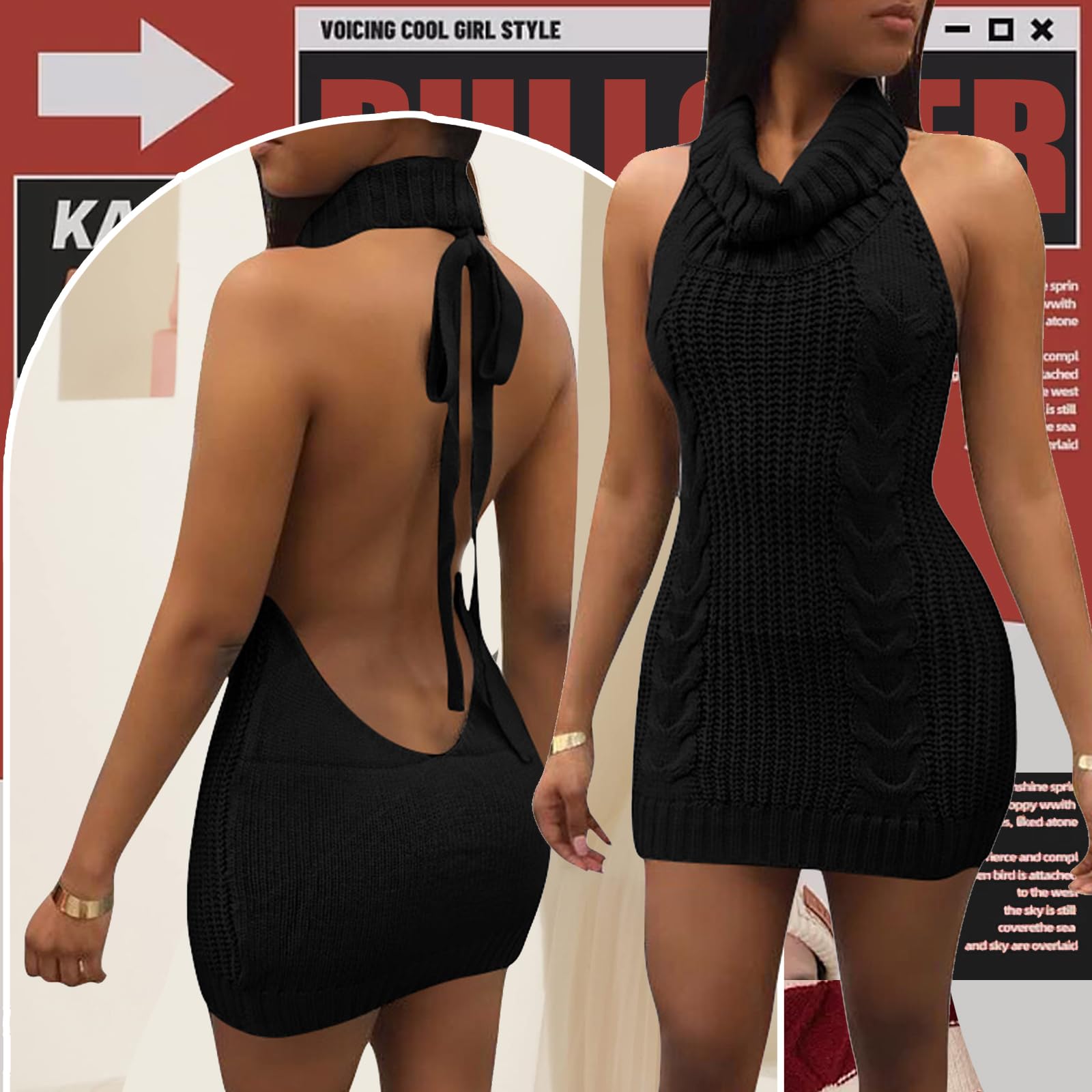 YOMORIO Womens Anime Virgin Killer Sweater Japanese Turtleneck Knitted Underwear Backless Pullover